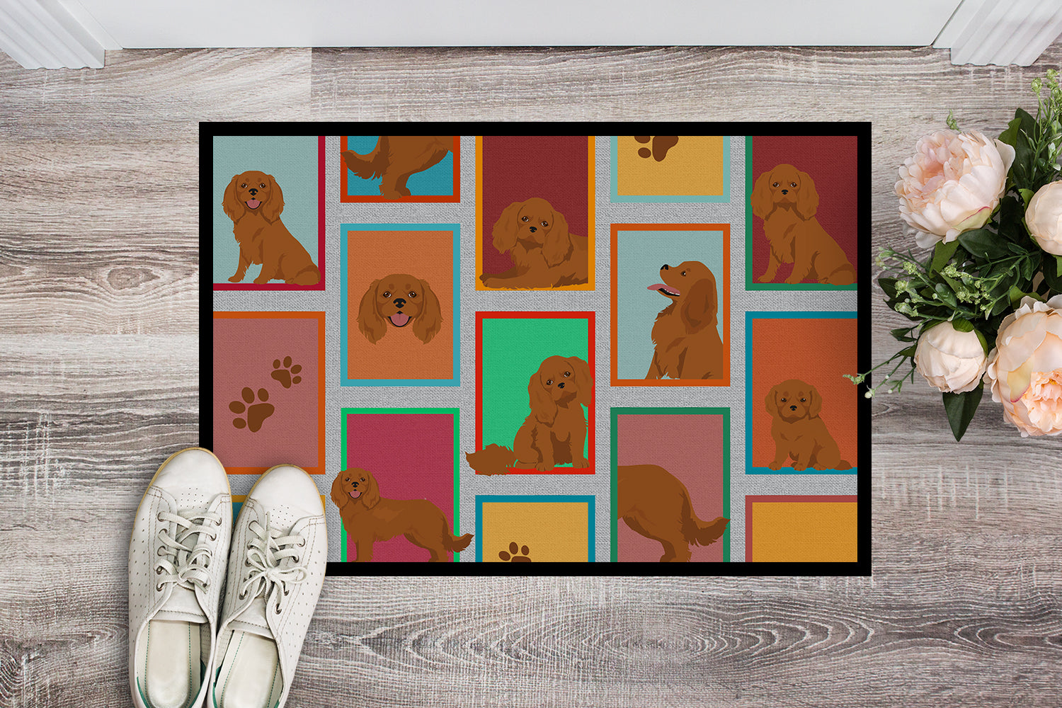 Lots of Ruby Cavalier Spaniel Indoor or Outdoor Mat 24x36 - the-store.com