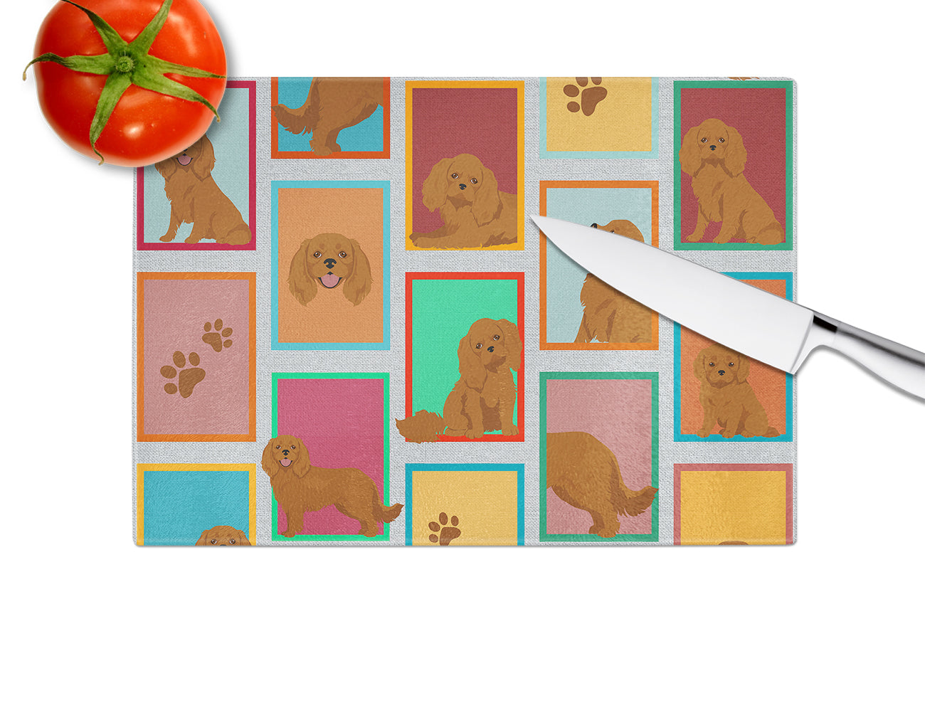 Lots of Ruby Cavalier Spaniel Glass Cutting Board Large - the-store.com