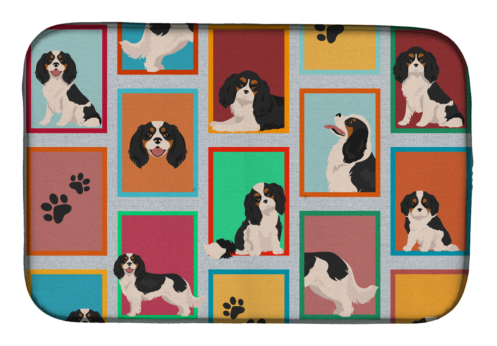 Lots of Tricolor Cavalier Spaniel Dish Drying Mat