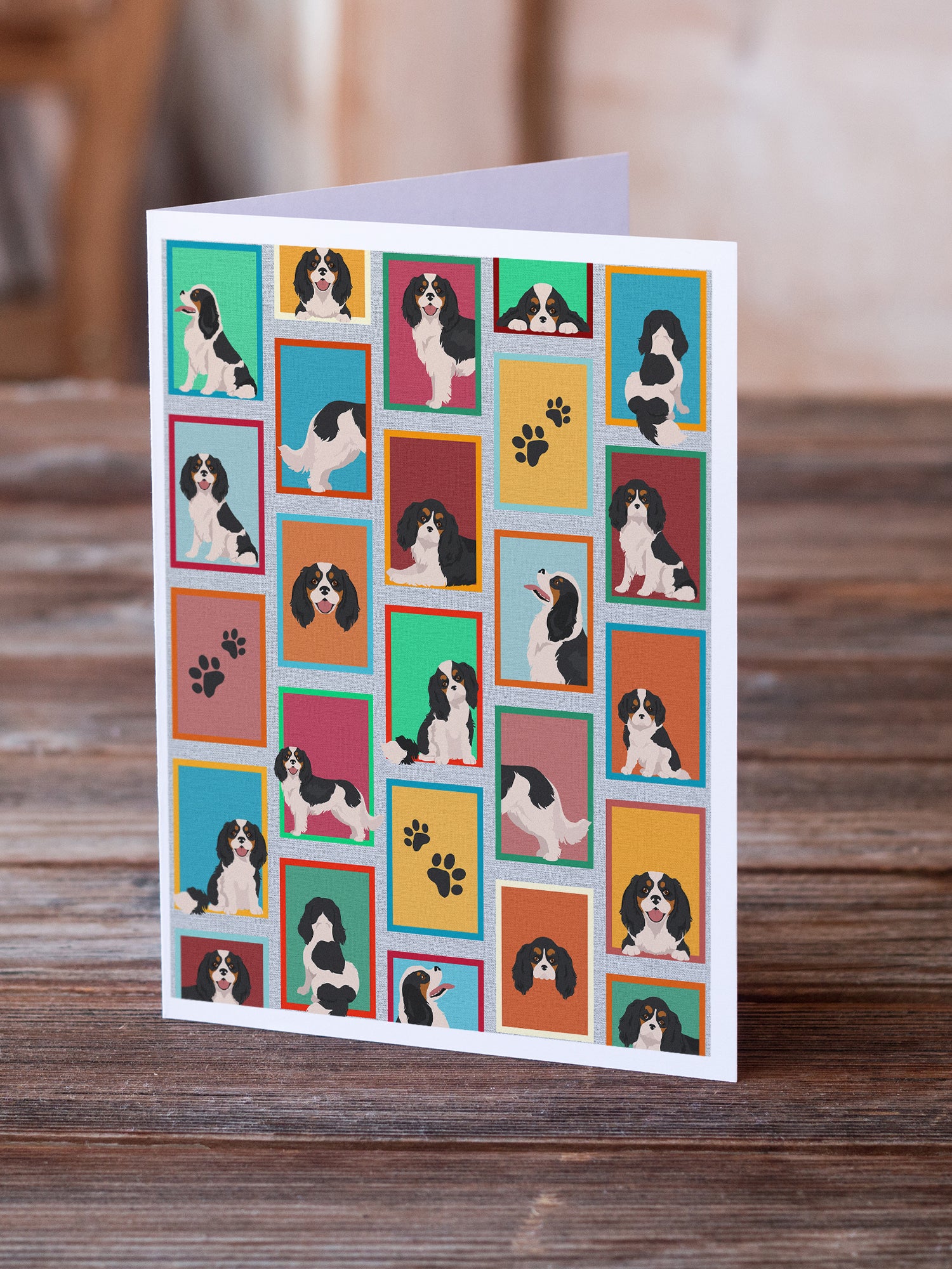 Buy this Lots of Tricolor Cavalier Spaniel Greeting Cards and Envelopes Pack of 8