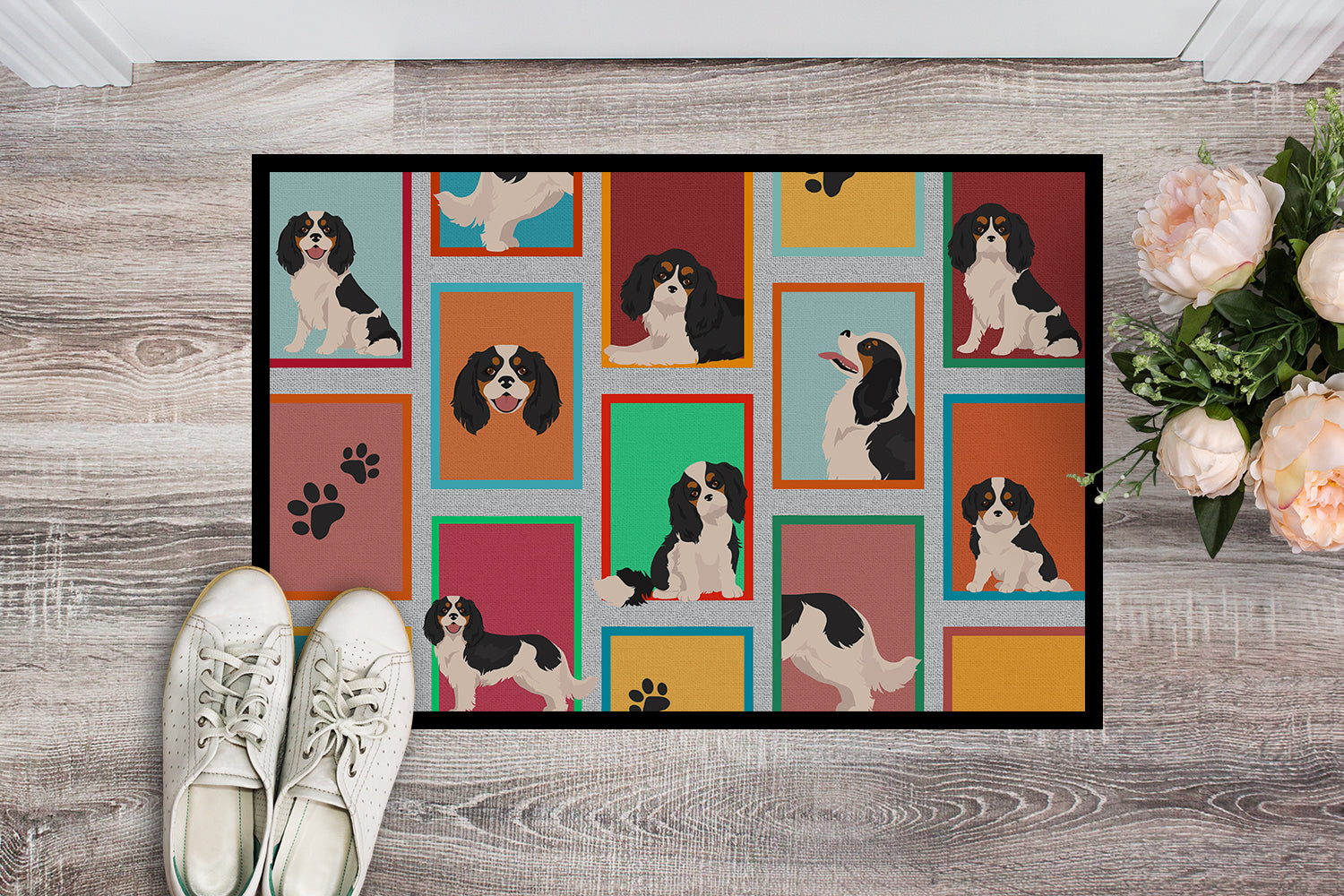 Lots of Tricolor Cavalier Spaniel Indoor or Outdoor Mat 24x36 - the-store.com