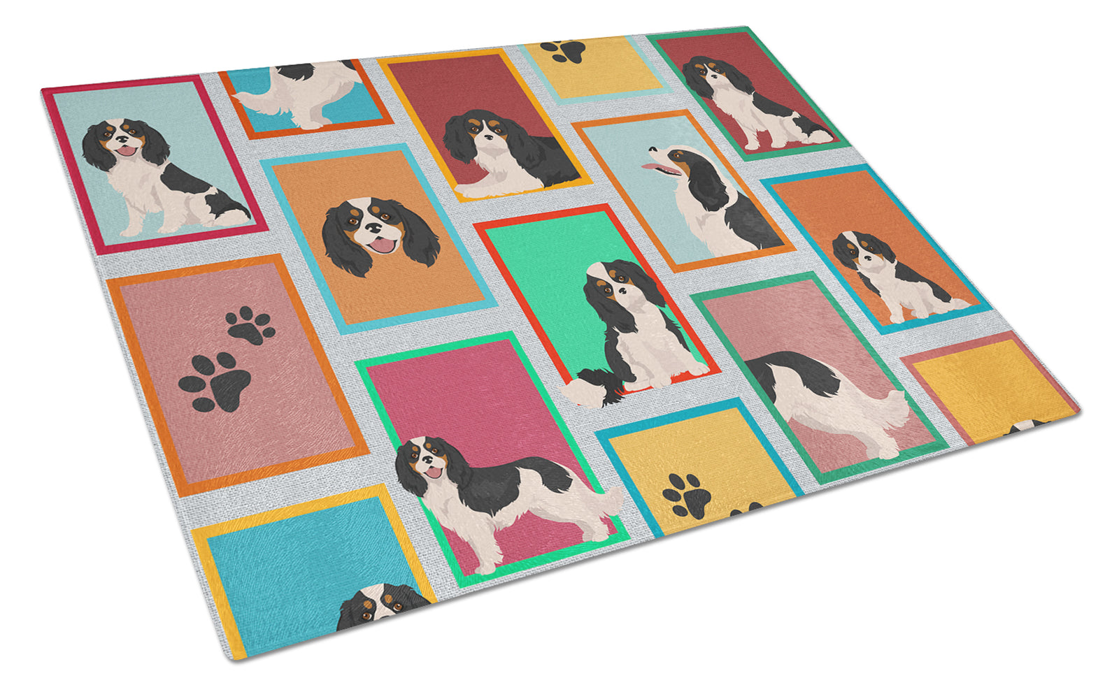 Buy this Lots of Tricolor Cavalier Spaniel Glass Cutting Board Large