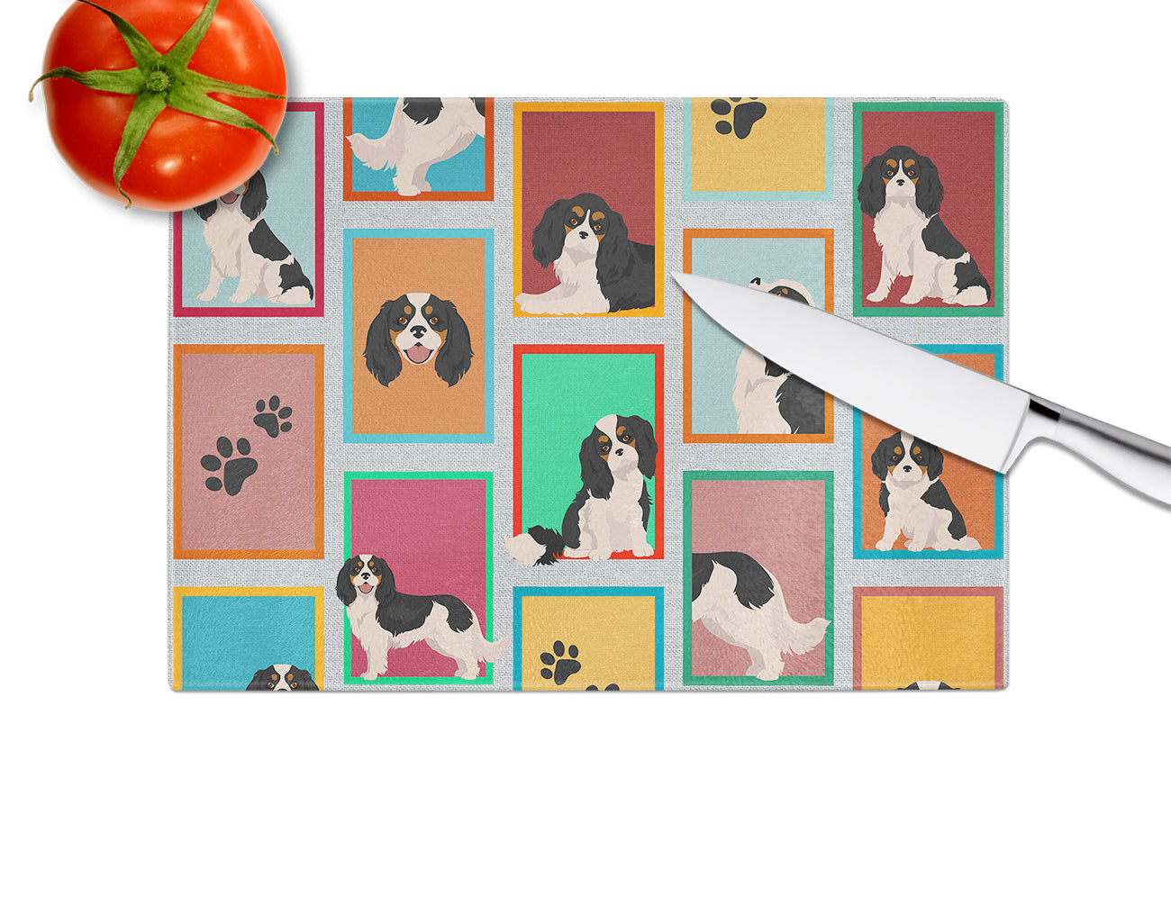 Lots of Tricolor Cavalier Spaniel Glass Cutting Board Large - the-store.com