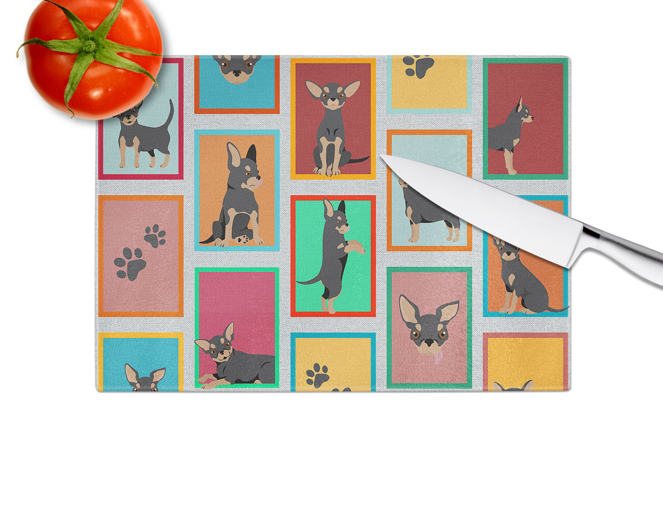 Lots of Black and Tan Chihuahua Glass Cutting Board Large - the-store.com