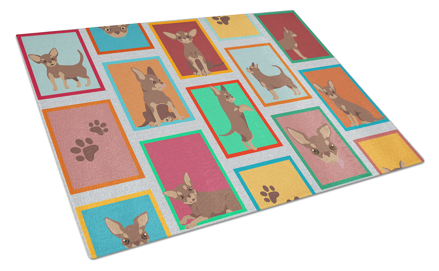 Buy this Lots of Chocolate Chihuahua Glass Cutting Board Large
