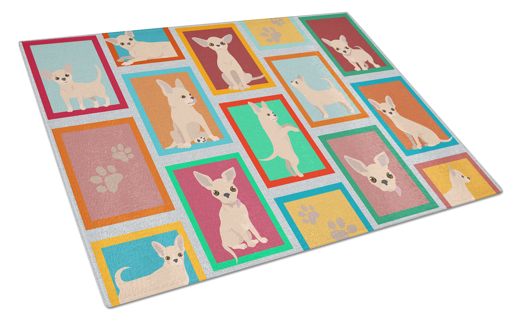Buy this Lots of Cream Chihuahua Glass Cutting Board Large