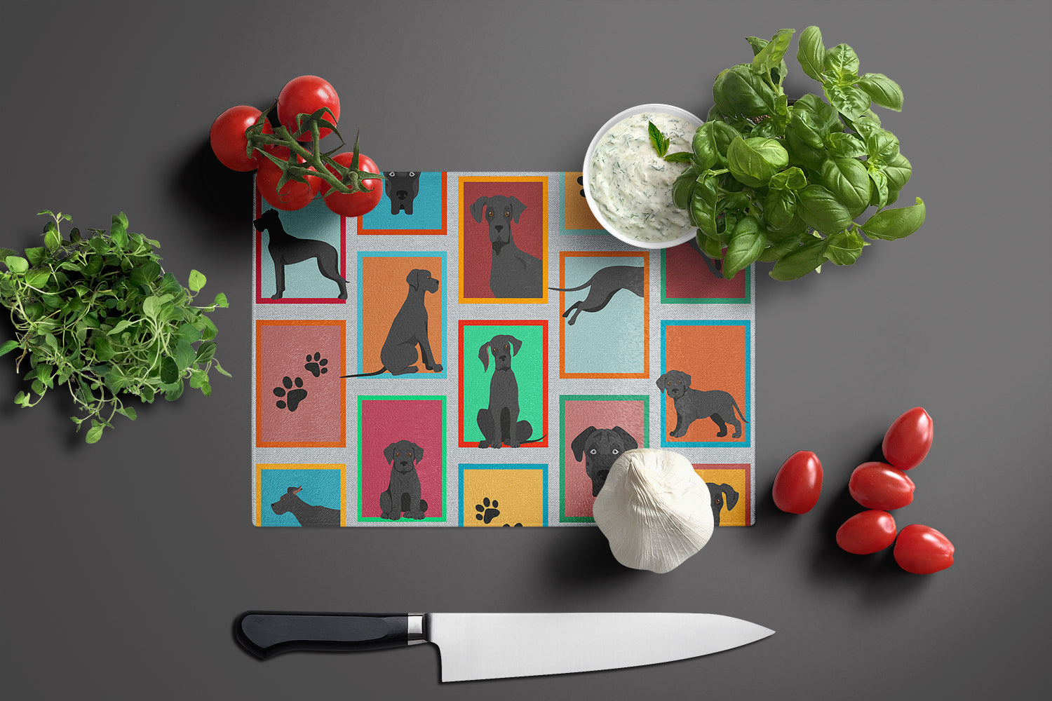 Lots of Black Great Dane Glass Cutting Board Large - the-store.com