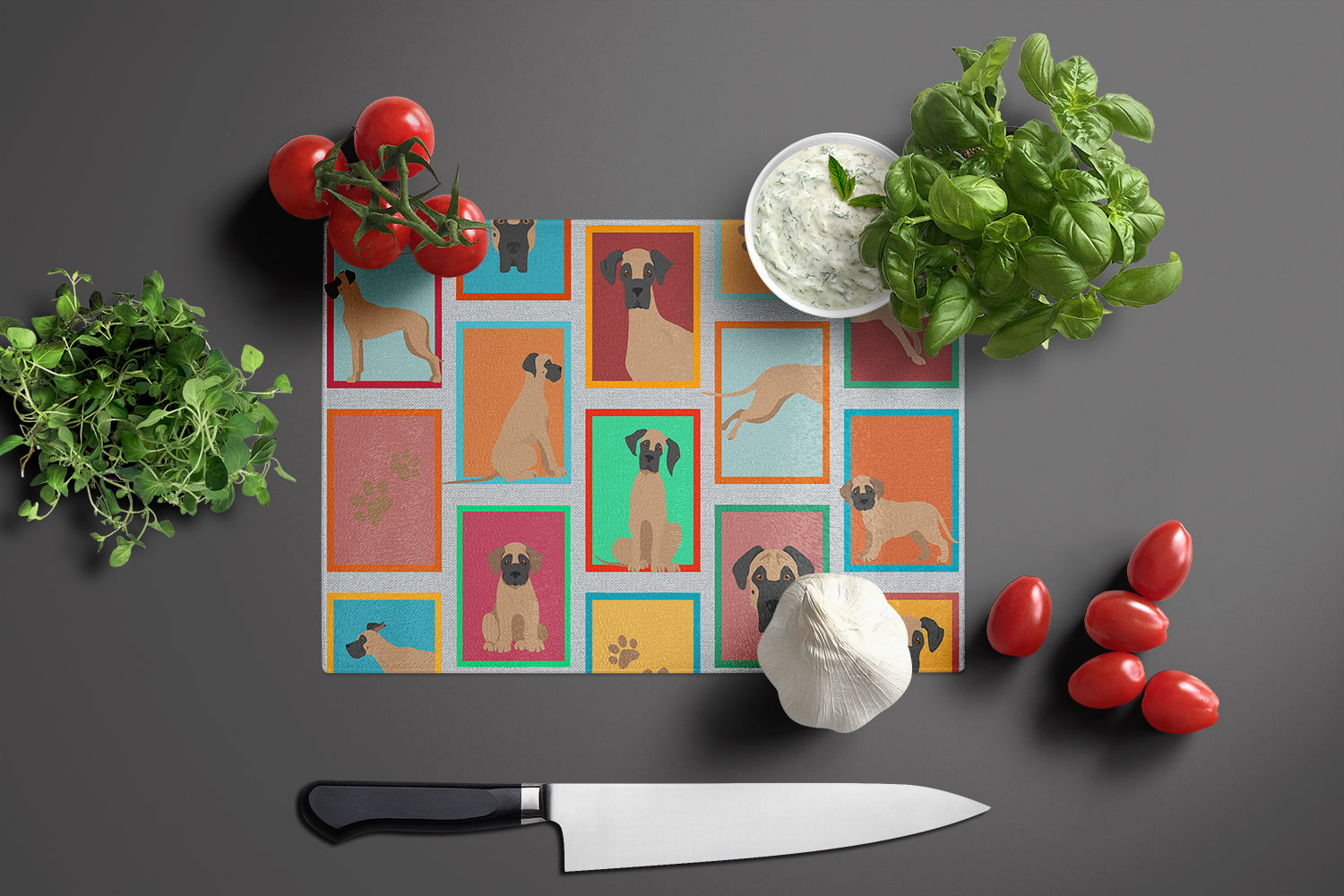 Lots of Fawn Great Dane Glass Cutting Board Large - the-store.com