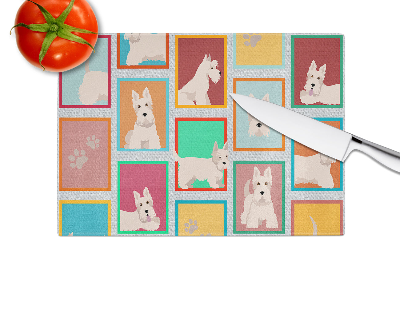 Lots of Wheaten Scottish Terrier Glass Cutting Board Large - the-store.com