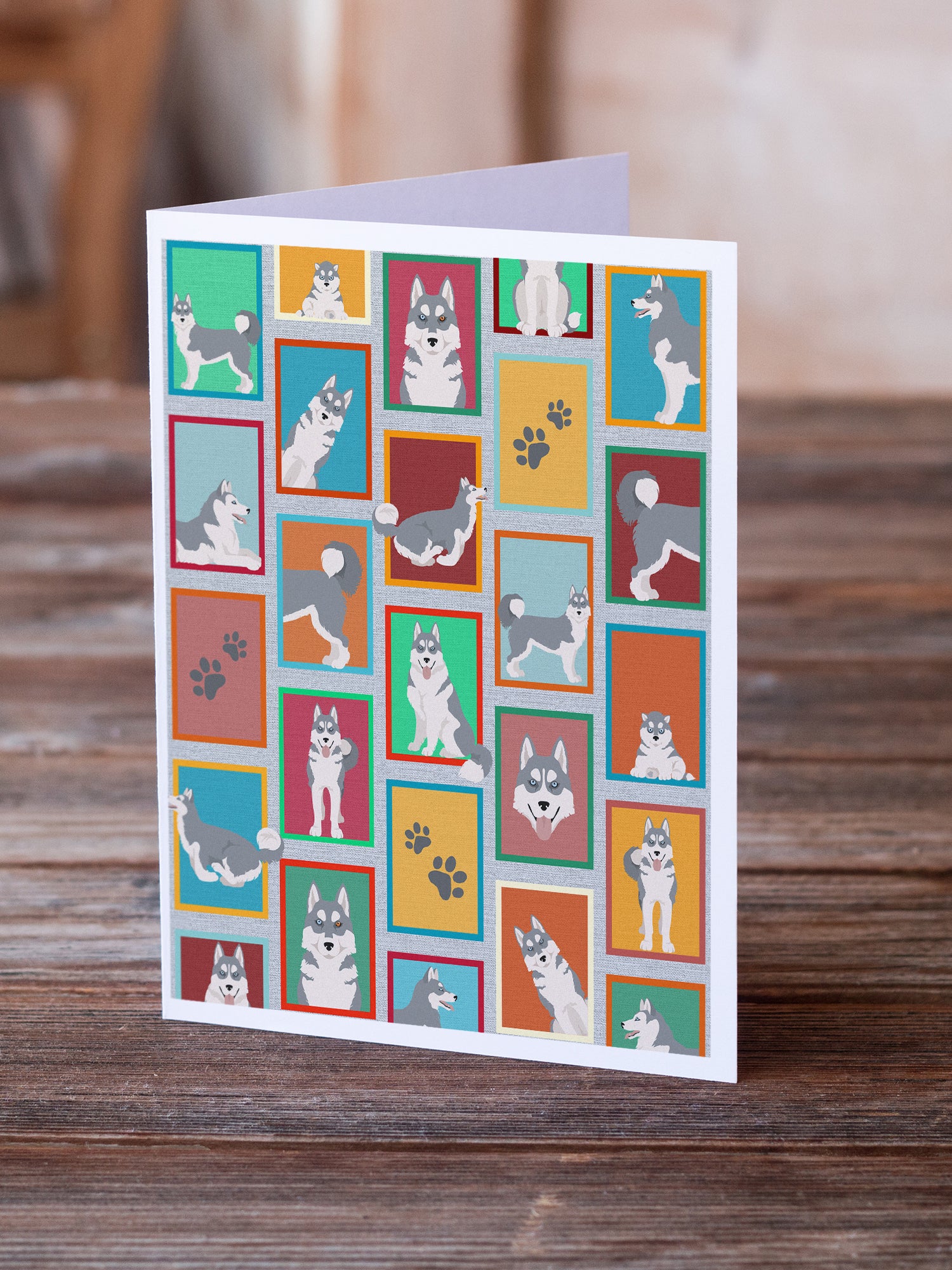 Buy this Lots of Grey Siberian Husky Greeting Cards and Envelopes Pack of 8