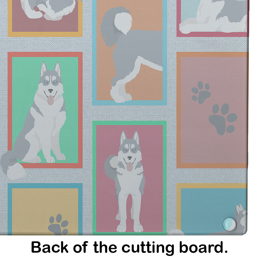 Lots of Grey Siberian Husky Glass Cutting Board Large - the-store.com