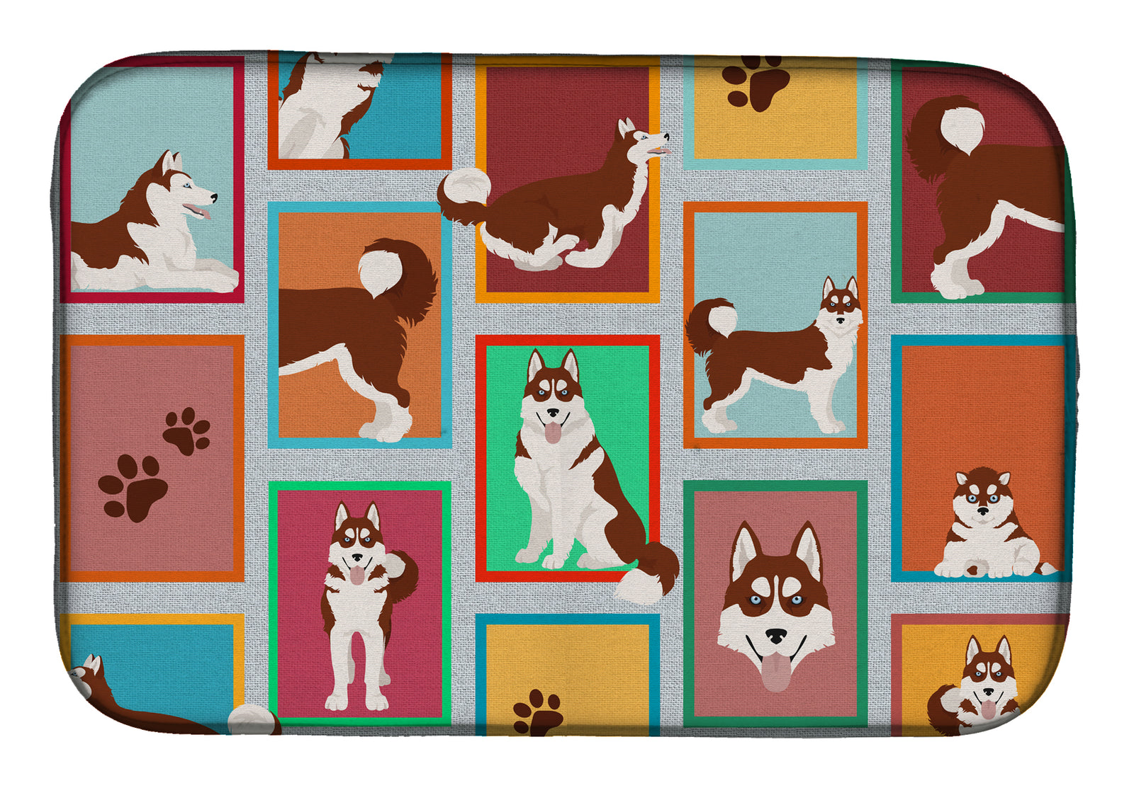 Lots of Red Siberian Husky Dish Drying Mat  the-store.com.