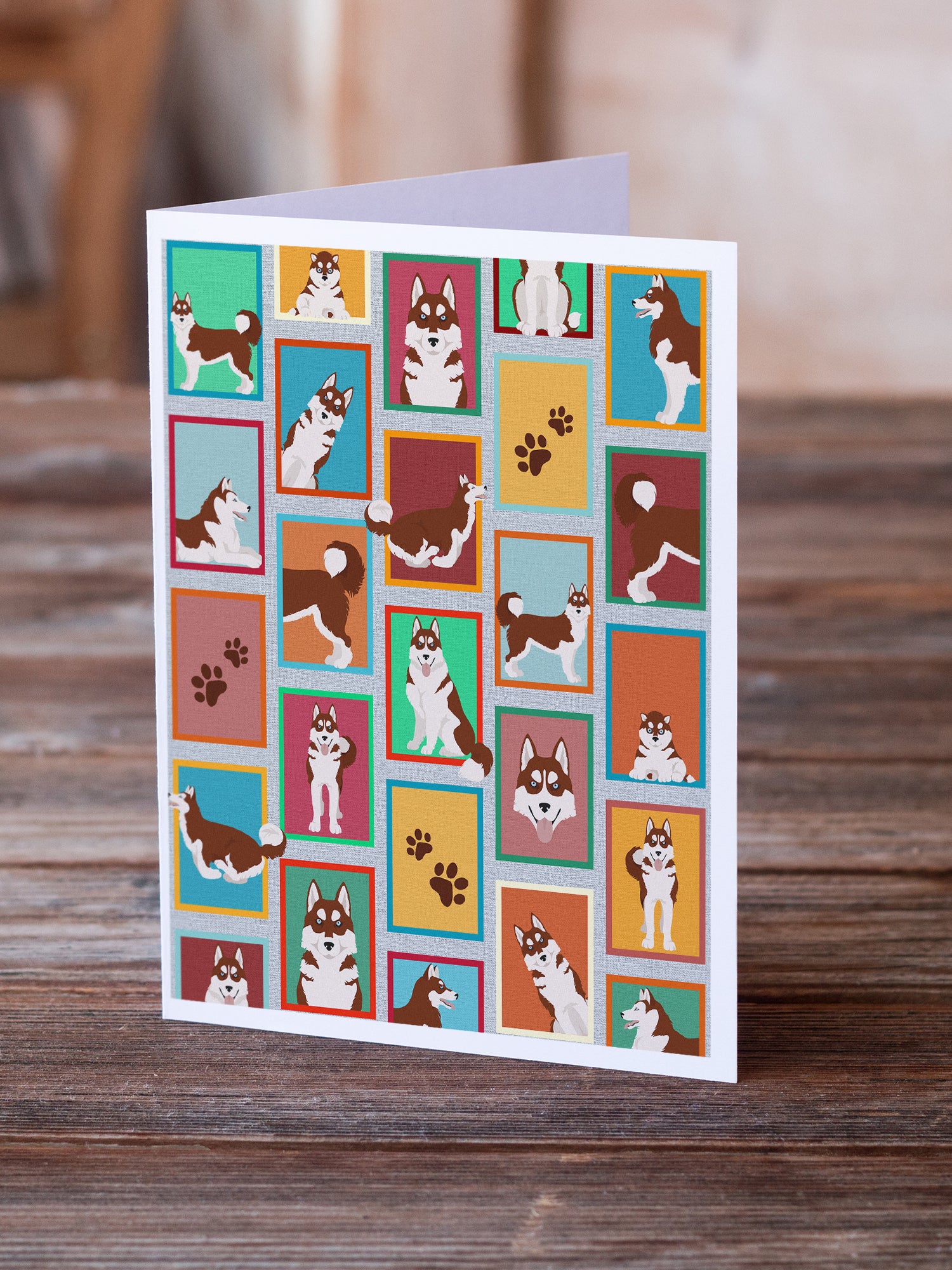Lots of Red Siberian Husky Greeting Cards and Envelopes Pack of 8 - the-store.com