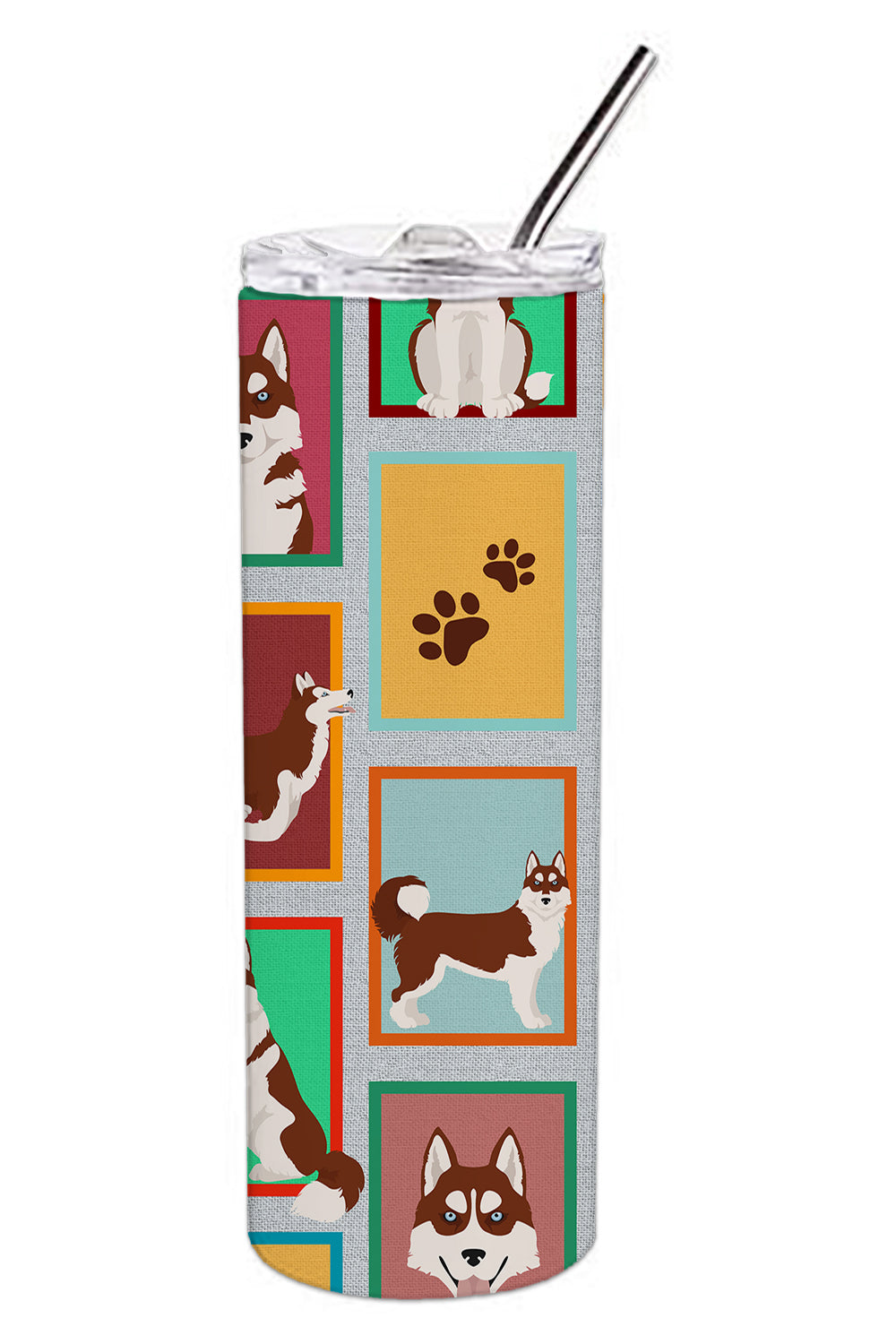 Lots of Red Siberian Husky Stainless Steel 20 oz Skinny Tumbler - the-store.com