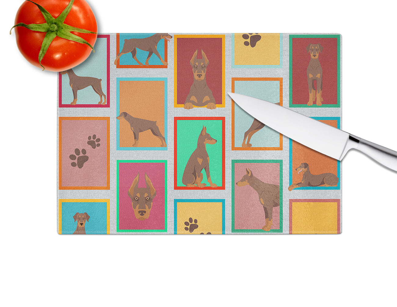 Lots of Red Doberman Pinscher Glass Cutting Board Large - the-store.com