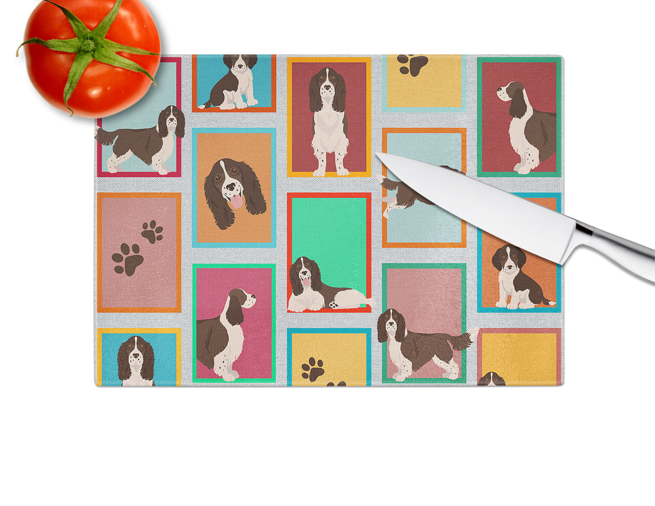 Lots of Liver English Springer Spaniel Glass Cutting Board Large - the-store.com
