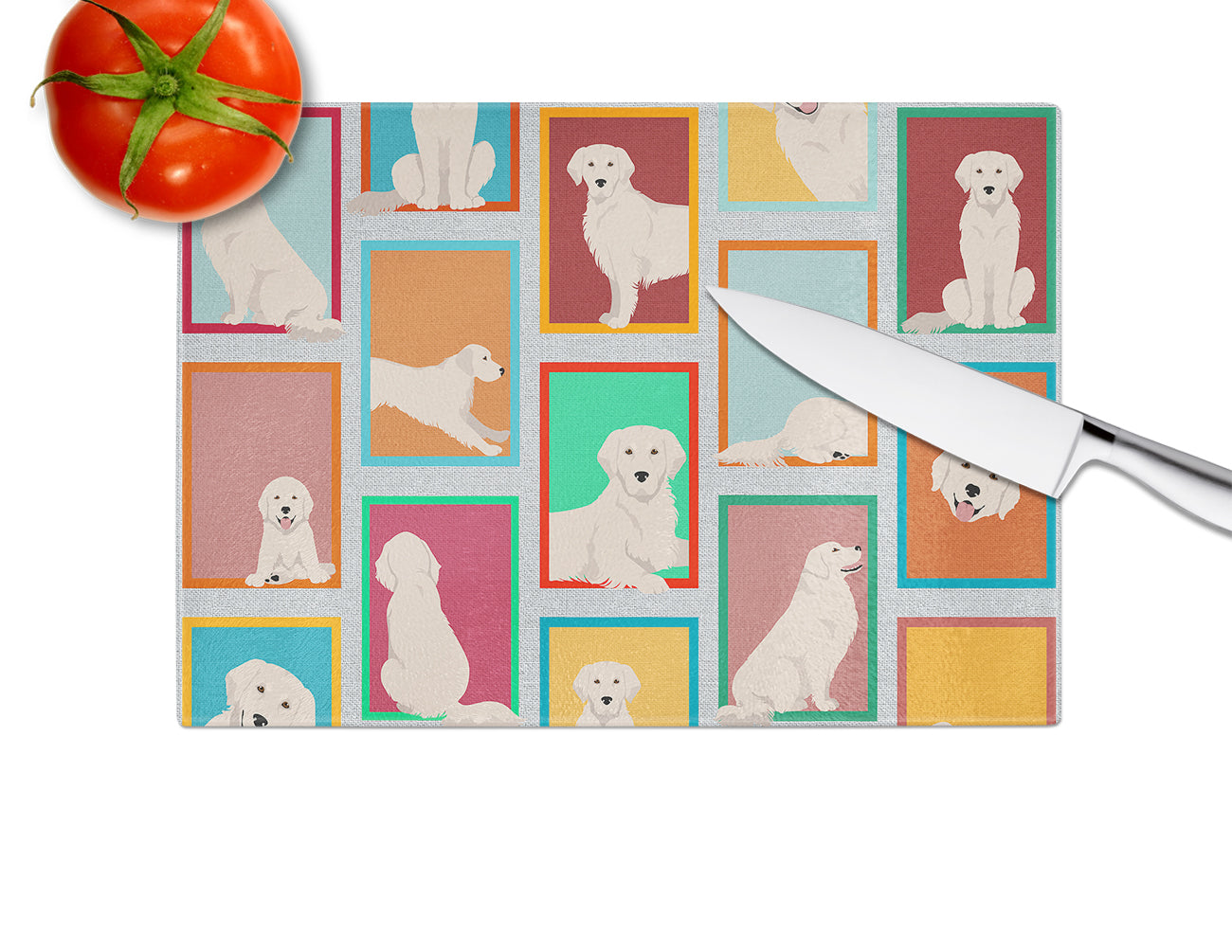 Lots of Cream Golden Retriever Glass Cutting Board Large - the-store.com