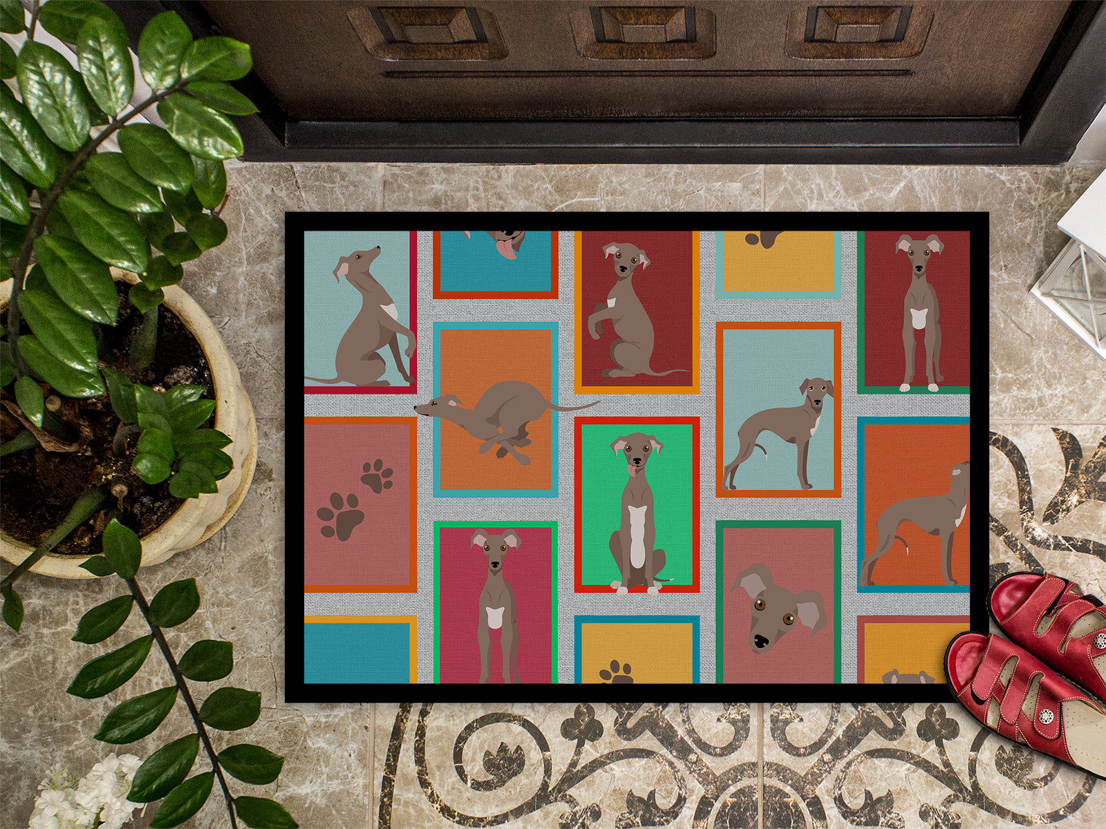 Caroline's Treasures Lots of Fawn Italian Greyhound Doormat - 18x27 Decorative Floor Mat – Indoor/Outdoor Rug with Artistic Flair