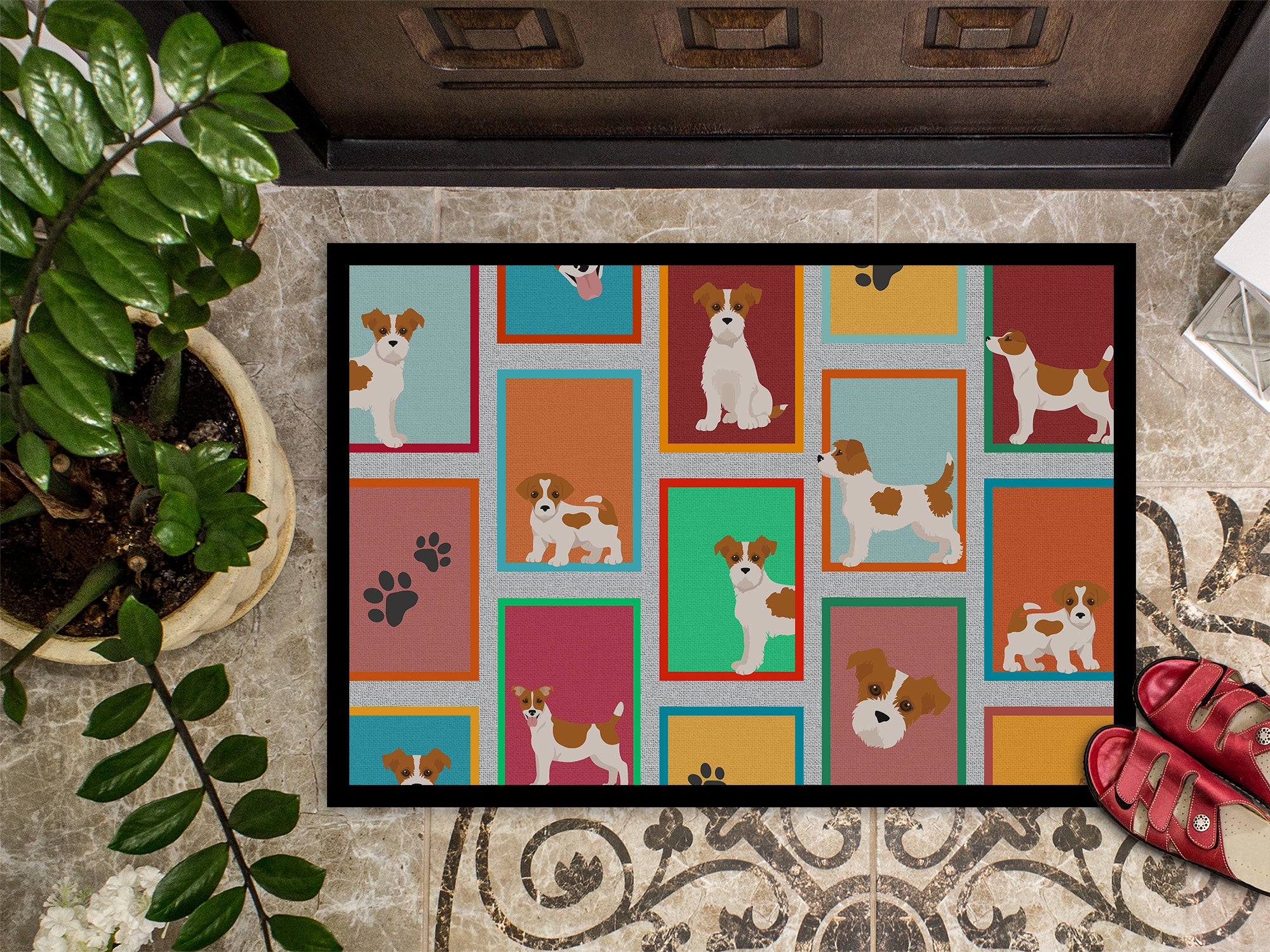 Lots of Red and White Jack Russell Terrier Indoor or Outdoor Mat 24x36 - the-store.com