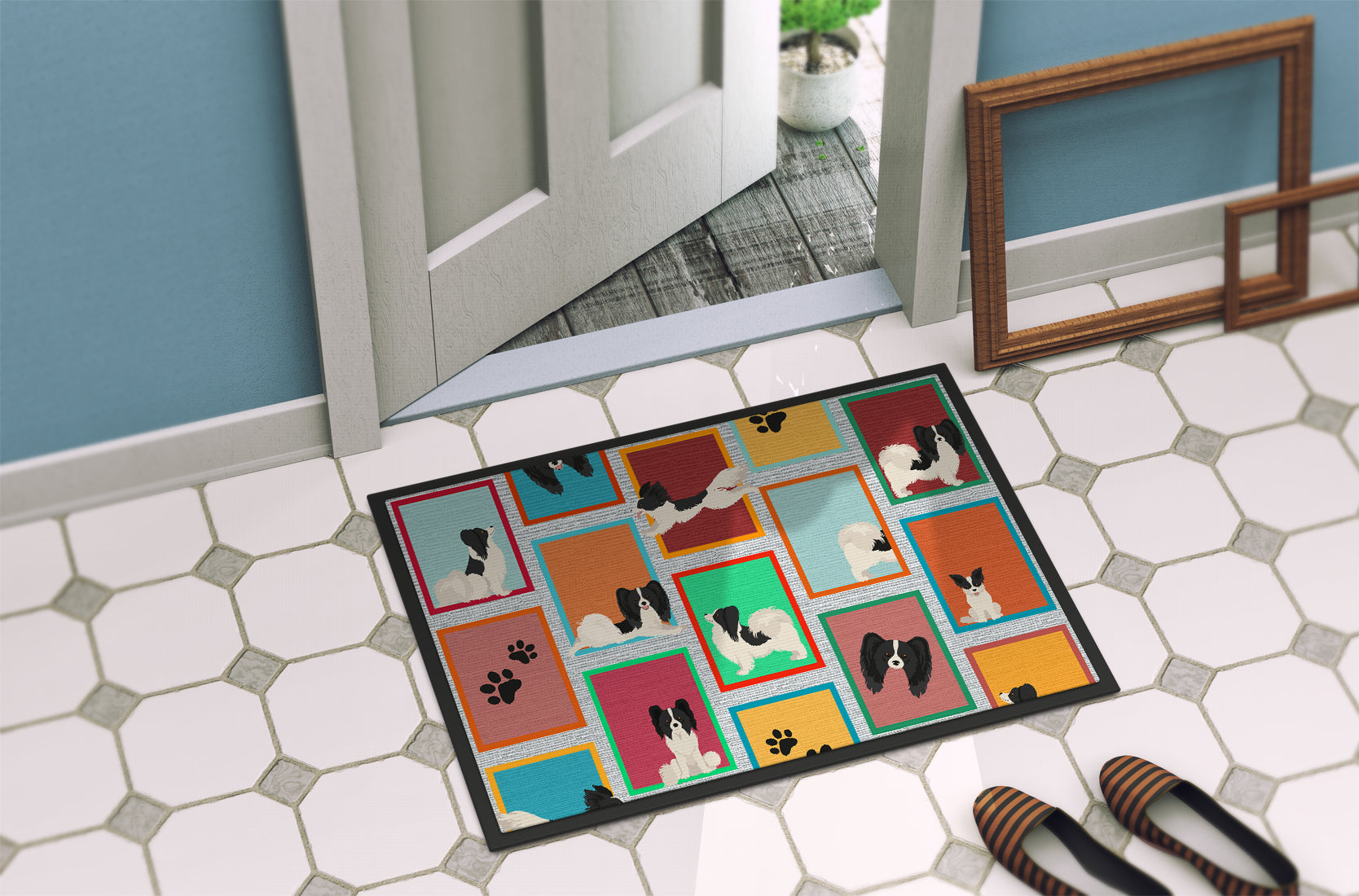 Lots of Black and Whtie Papillon Indoor or Outdoor Mat 24x36 - the-store.com