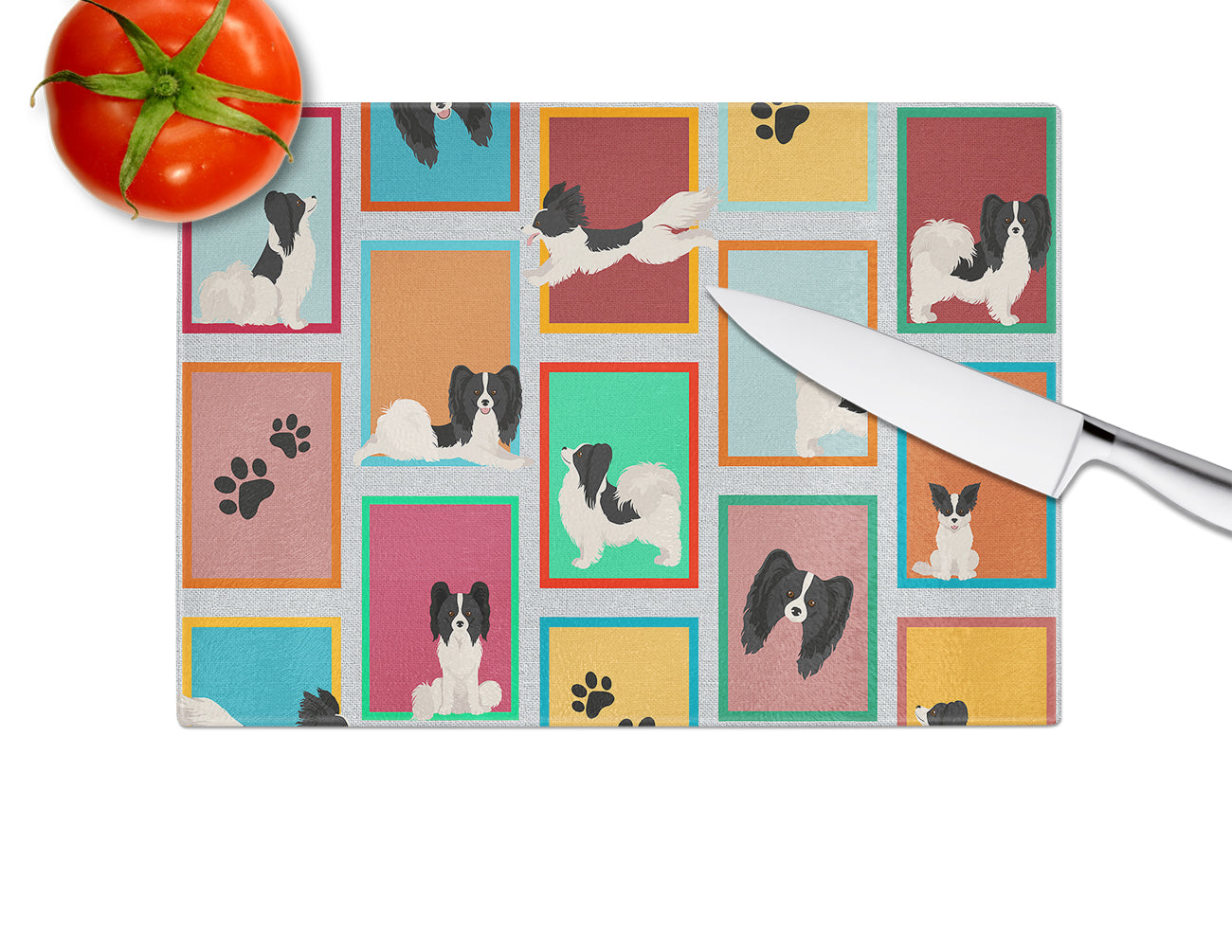 Lots of Black and Whtie Papillon Glass Cutting Board Large - the-store.com