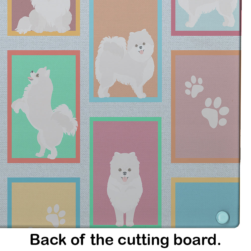 Lots of White Pomeranian Glass Cutting Board Large - the-store.com