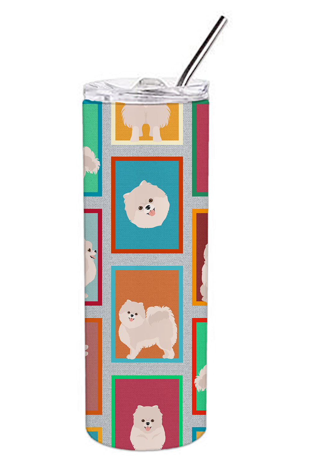Lots of White Pomeranian Stainless Steel 20 oz Skinny Tumbler - the-store.com