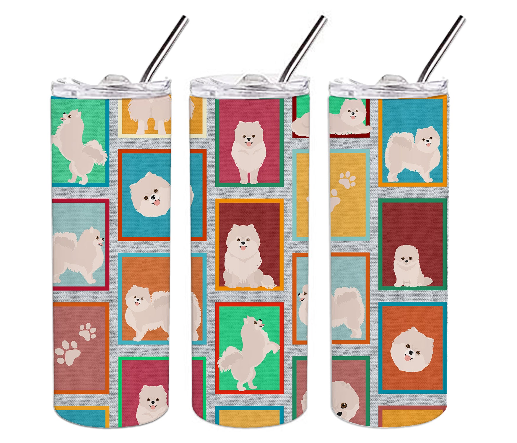 Lots of White Pomeranian Stainless Steel 20 oz Skinny Tumbler - the-store.com