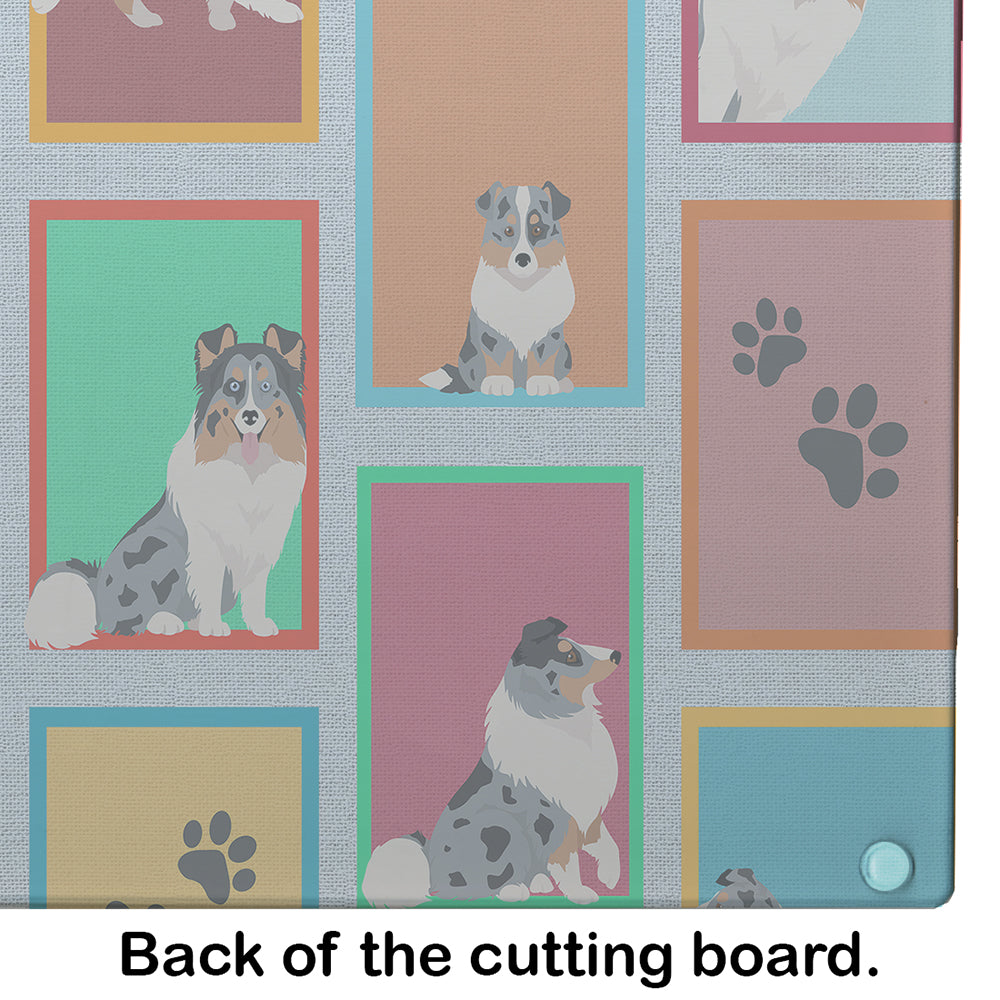 Lots of Blue Merle Sheltie Glass Cutting Board Large - the-store.com