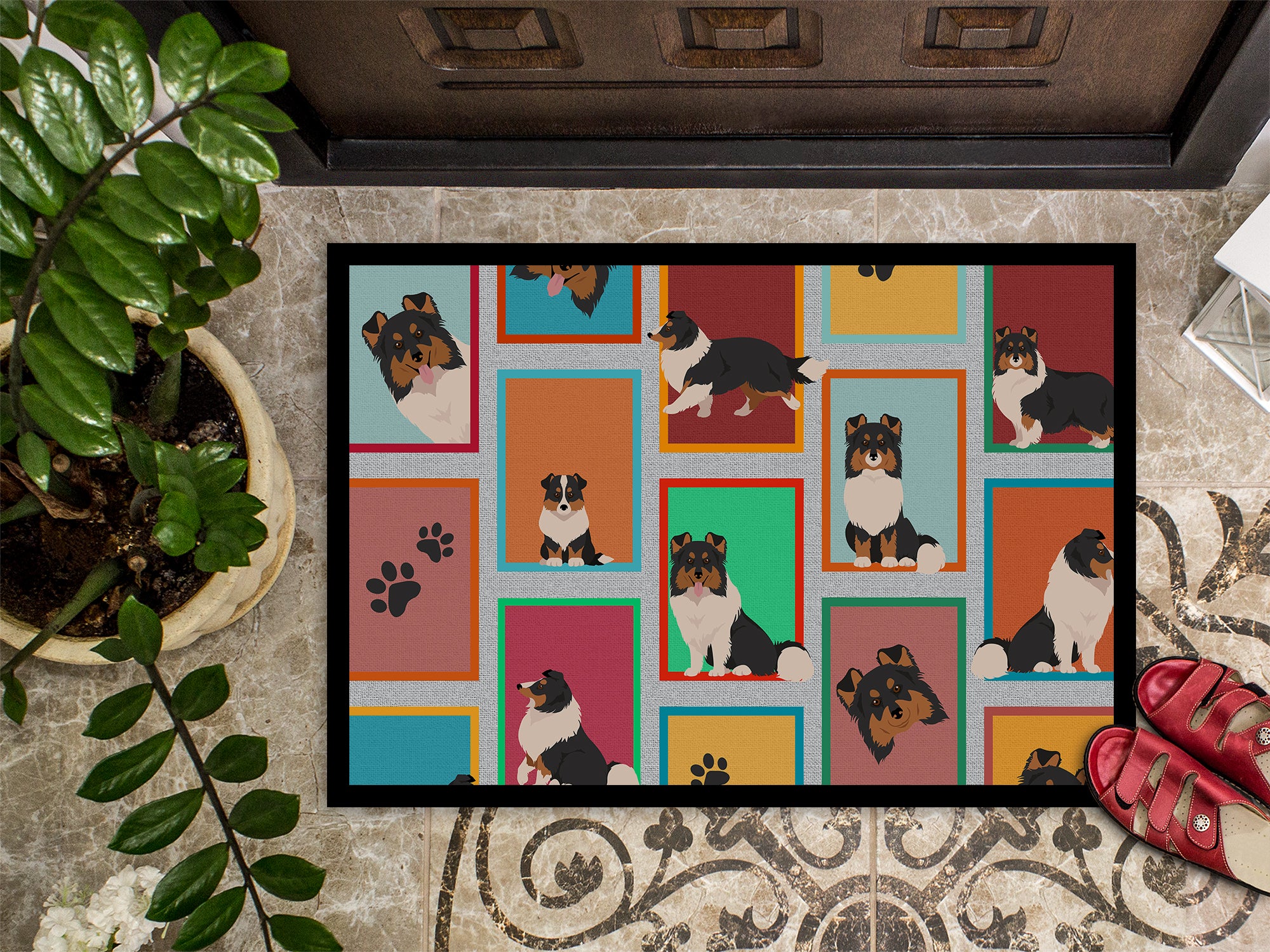 Lots of Tricolor Sheltie Indoor or Outdoor Mat 24x36 - the-store.com