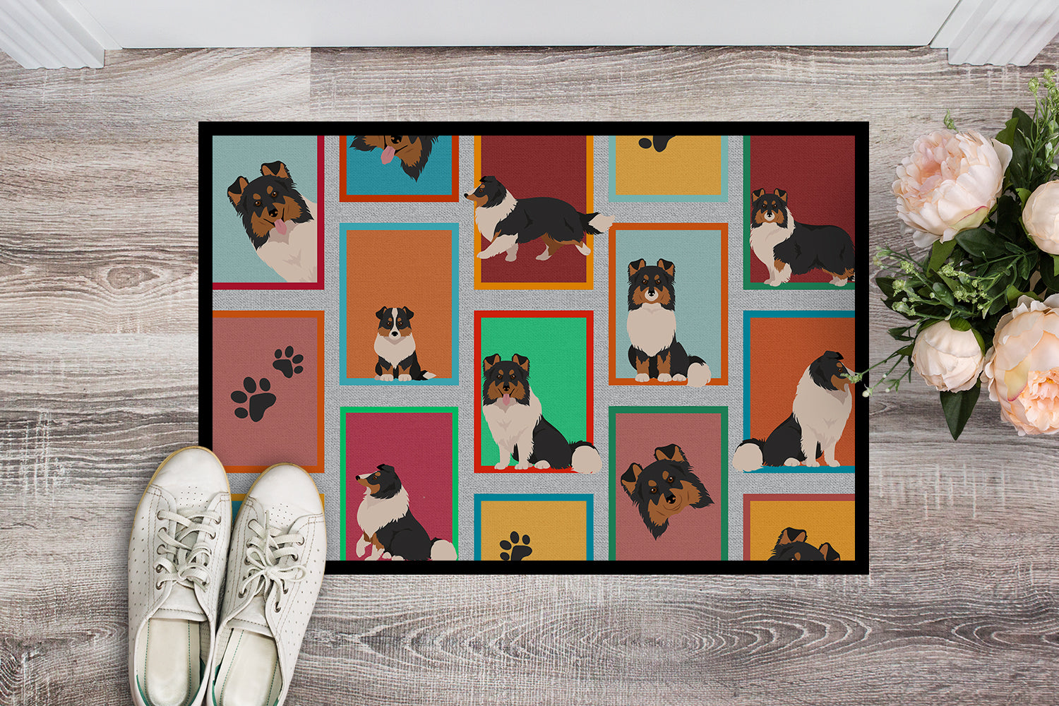 Lots of Tricolor Sheltie Indoor or Outdoor Mat 18x27 - the-store.com