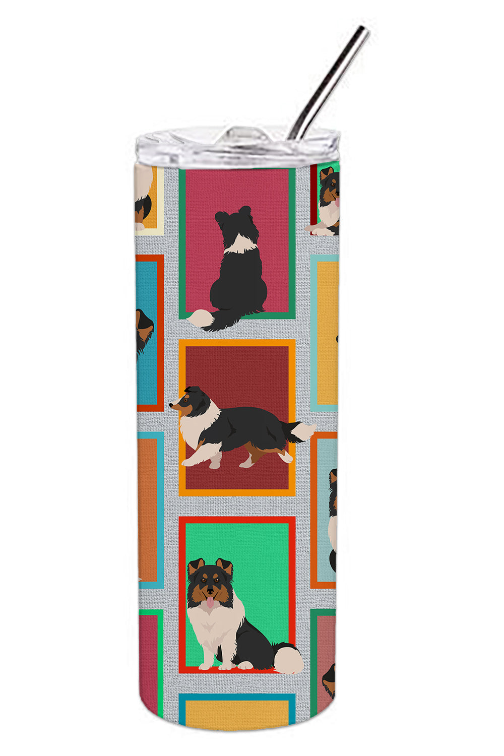 Buy this Lots of Tricolor Sheltie Stainless Steel 20 oz Skinny Tumbler