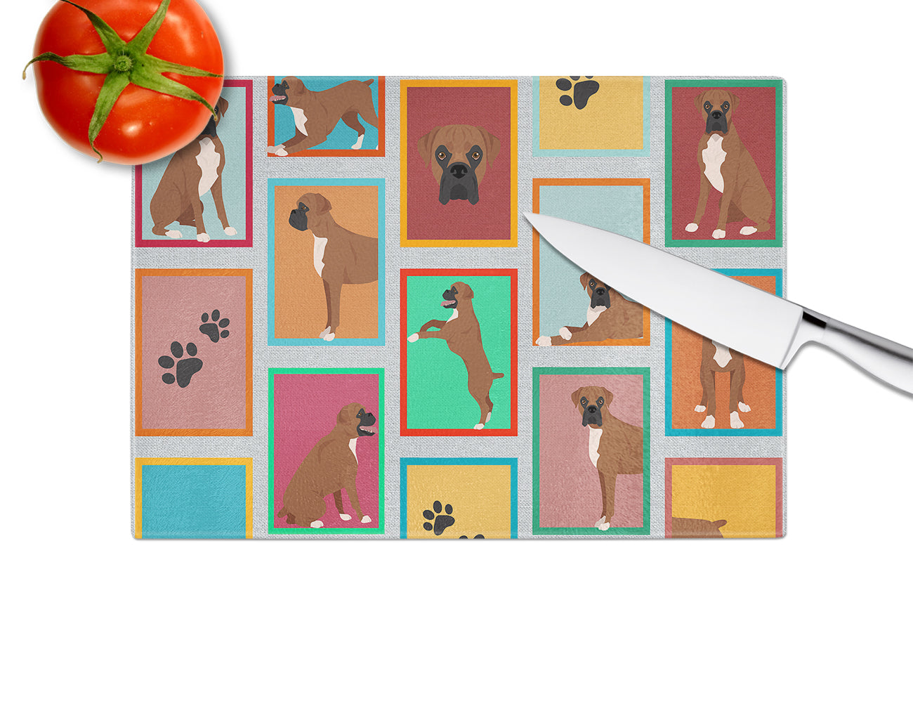 Lots of Black Face Boxer Glass Cutting Board Large - the-store.com