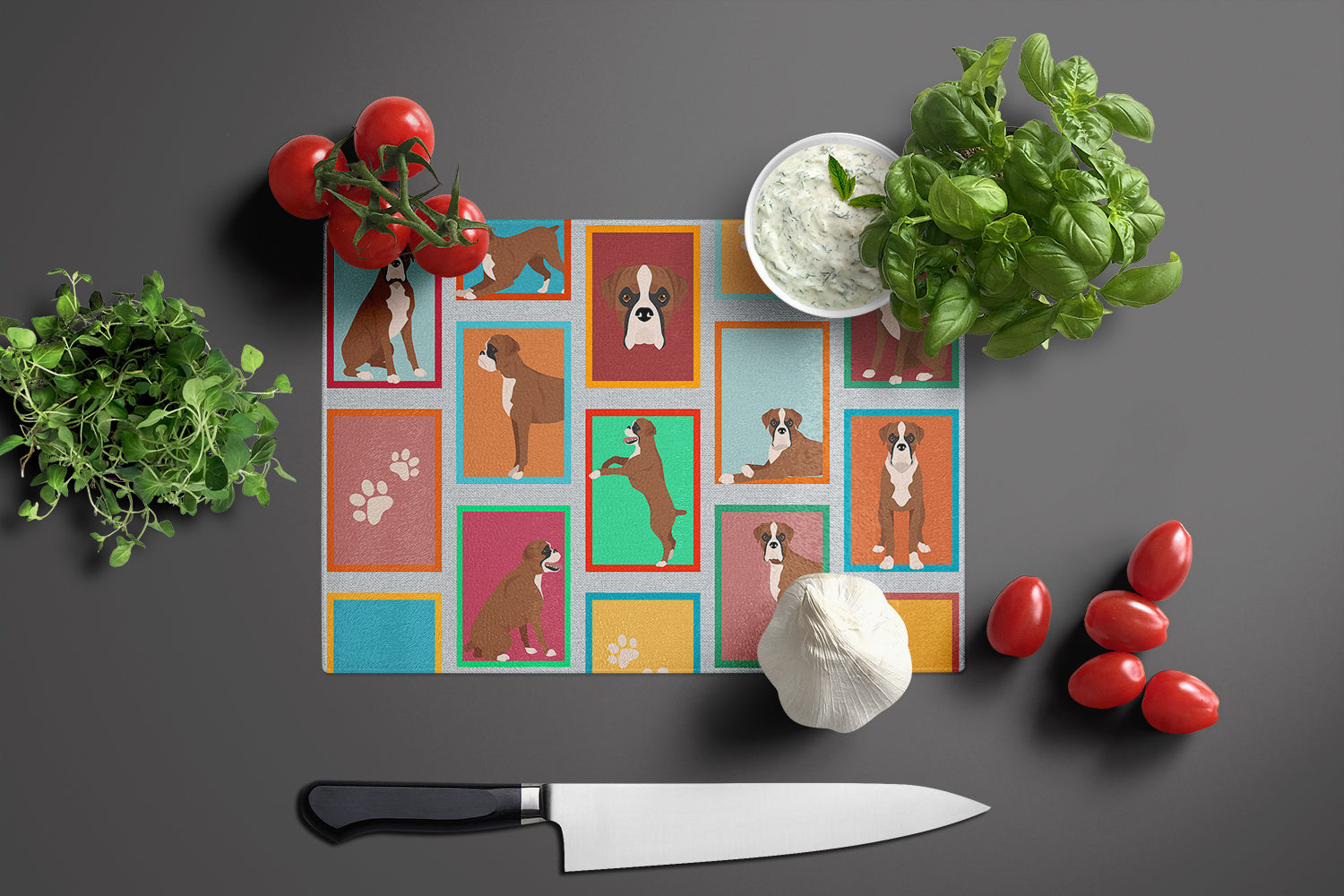 Lots of Flashy Fawn Boxer Glass Cutting Board Large - the-store.com