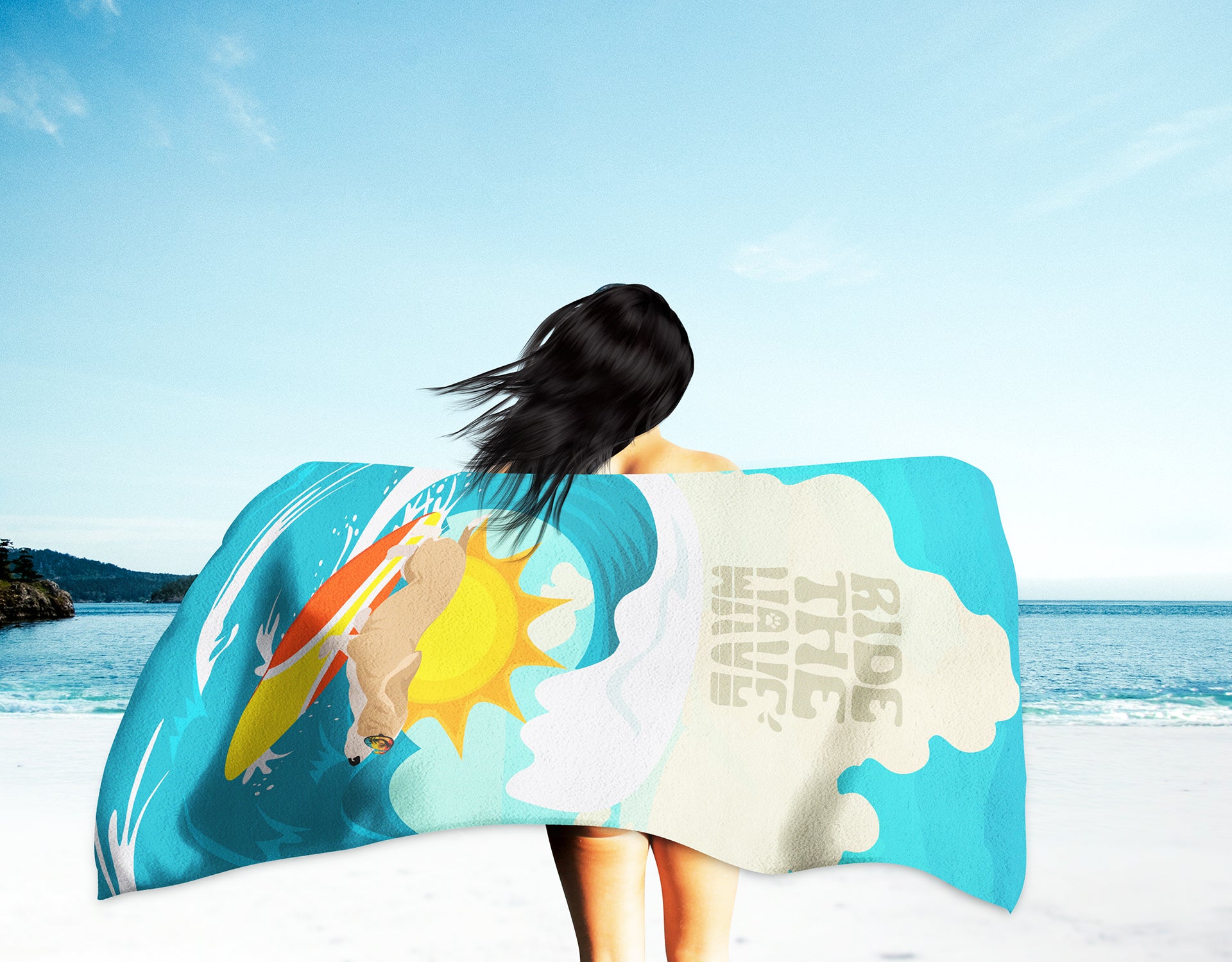 Surfer Dog Lemon Basset Hound Premium Beach Towel