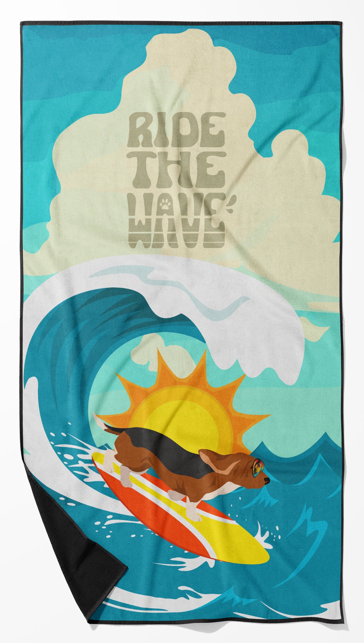 Buy this Surfer Dog Tricolor Basset Hound Premium Beach Towel