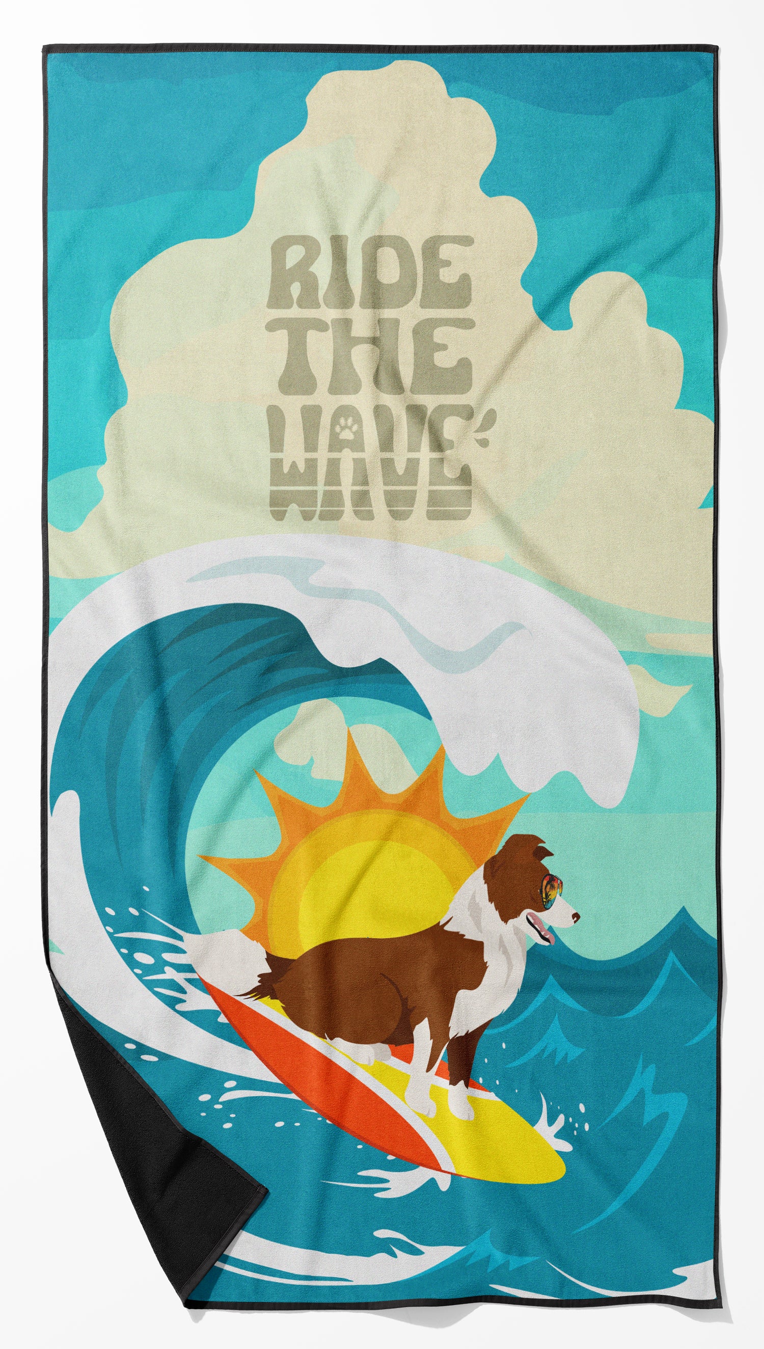 Buy this Surfer Dog Red Border Collie Premium Beach Towel