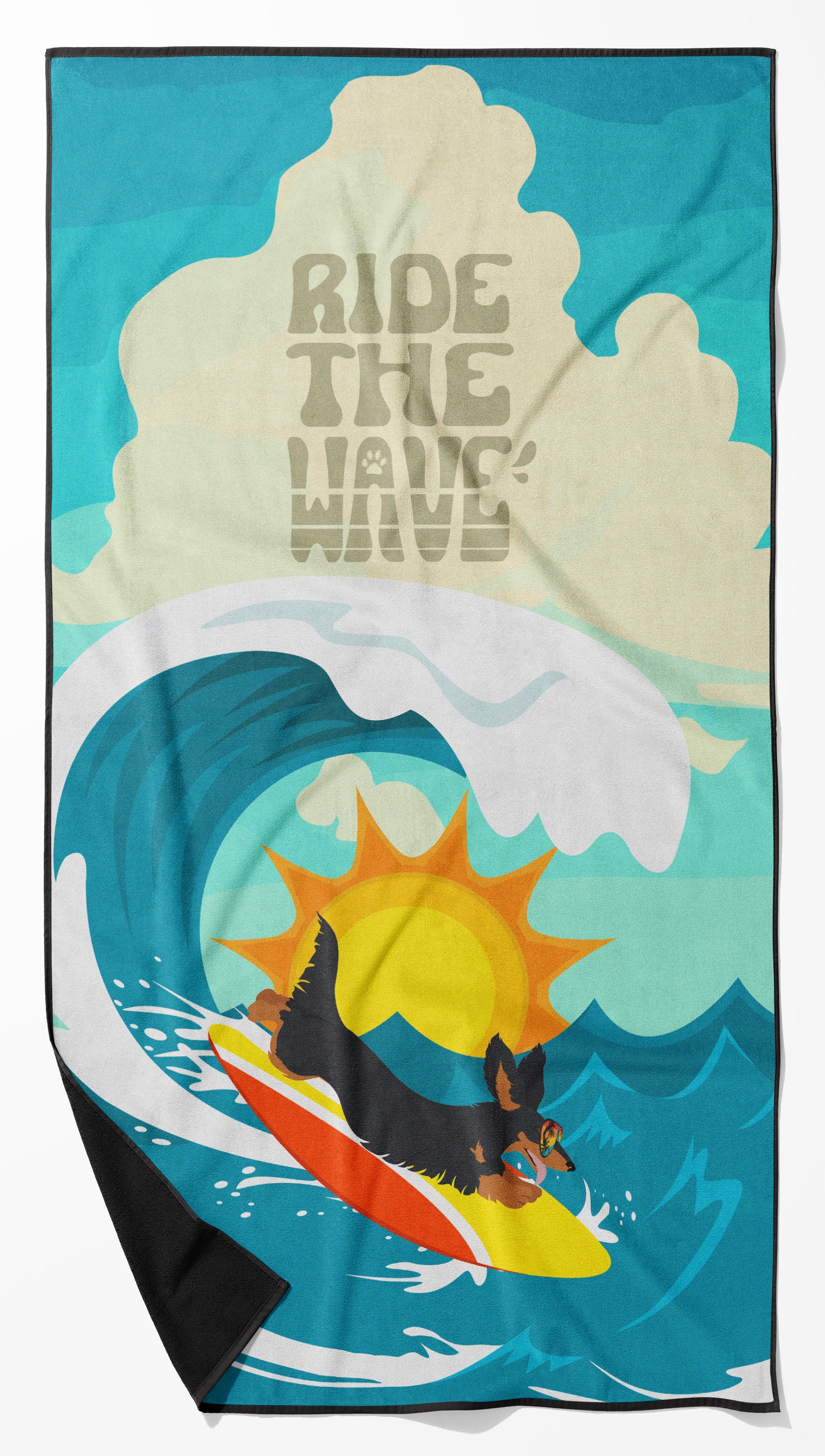 Buy this Surfer Dog Longhair Black Tan Dachshund Premium Beach Towel