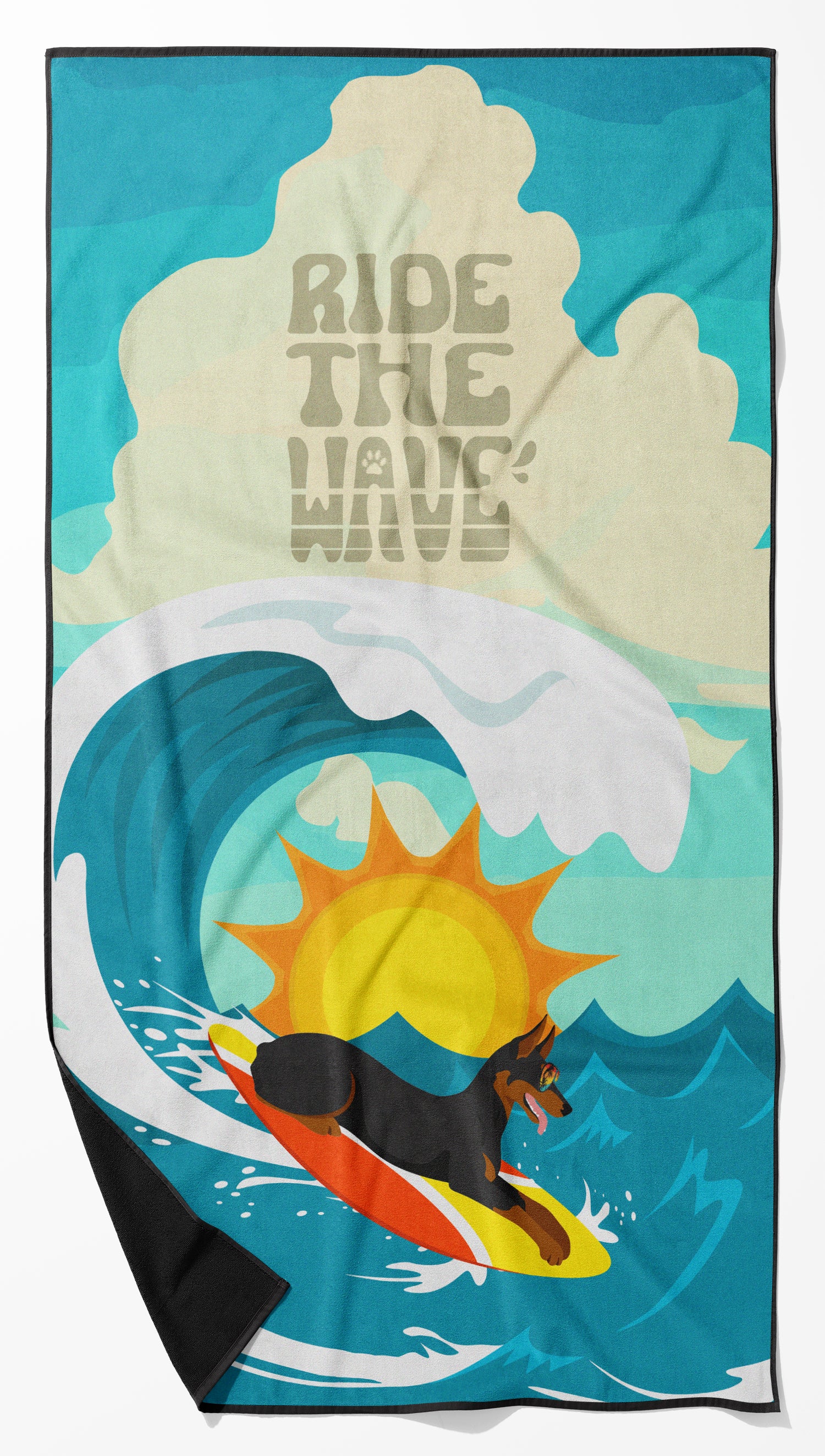 Buy this Surfer Dog Doberman Pinscher Premium Beach Towel