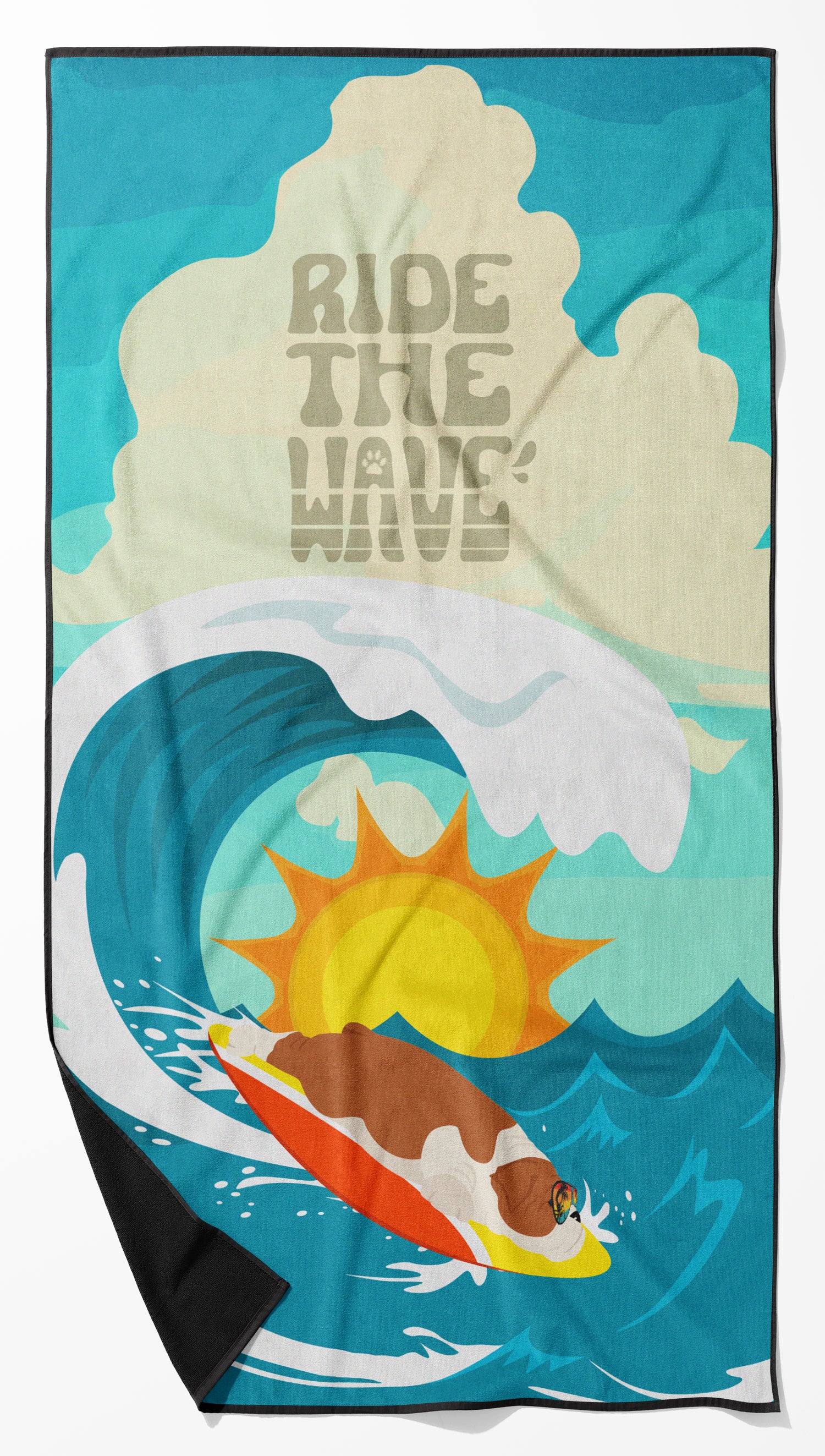 Buy this Surfer Dog Red English Bulldog Premium Beach Towel