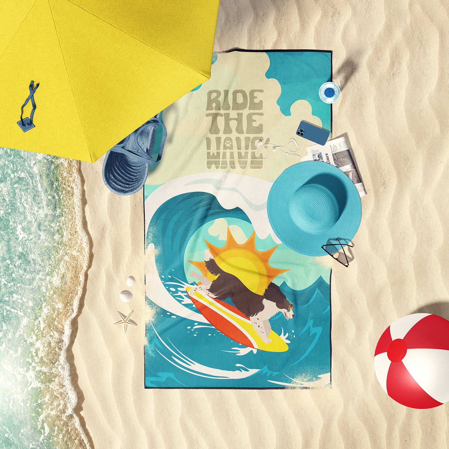 Buy this Surfer Dog Liver English Springer Spaniel Premium Beach Towel