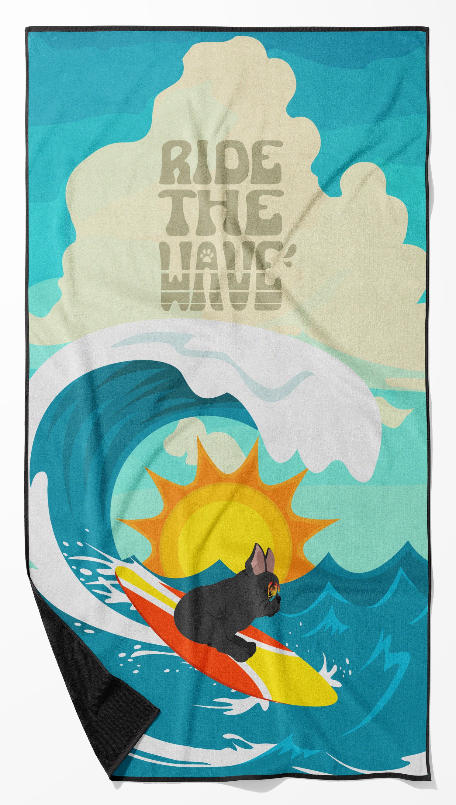 Buy this Surfer Dog Black French Bulldog Premium Beach Towel