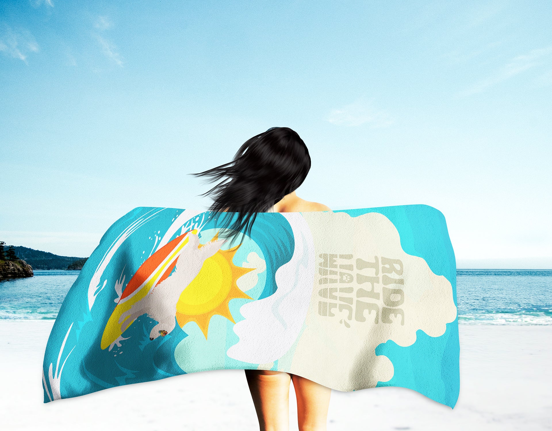 Surfer Dog Cream Golden Retriever Premium Beach Towel