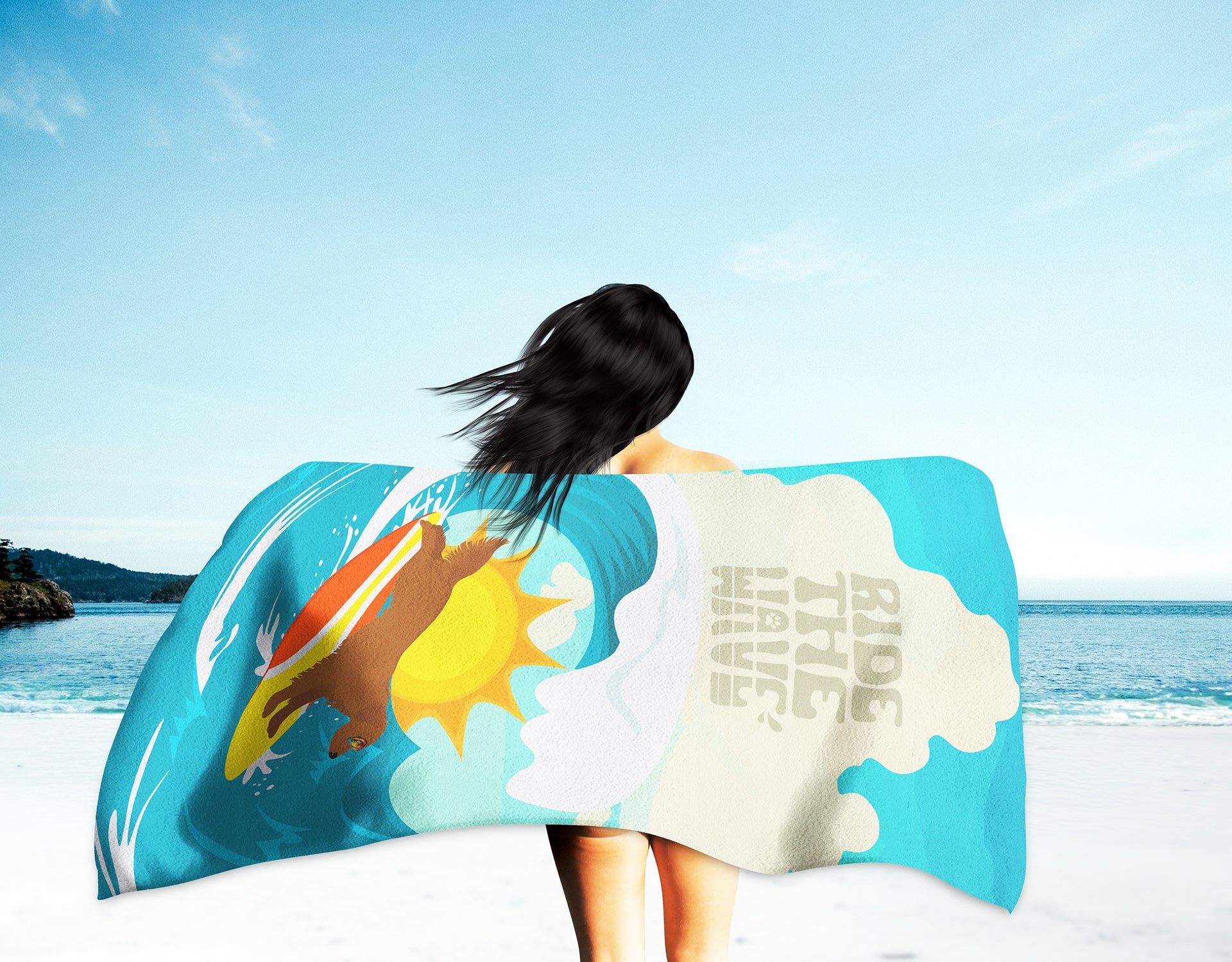 Surfer Dog Mahogany Golden Retriever Premium Beach Towel