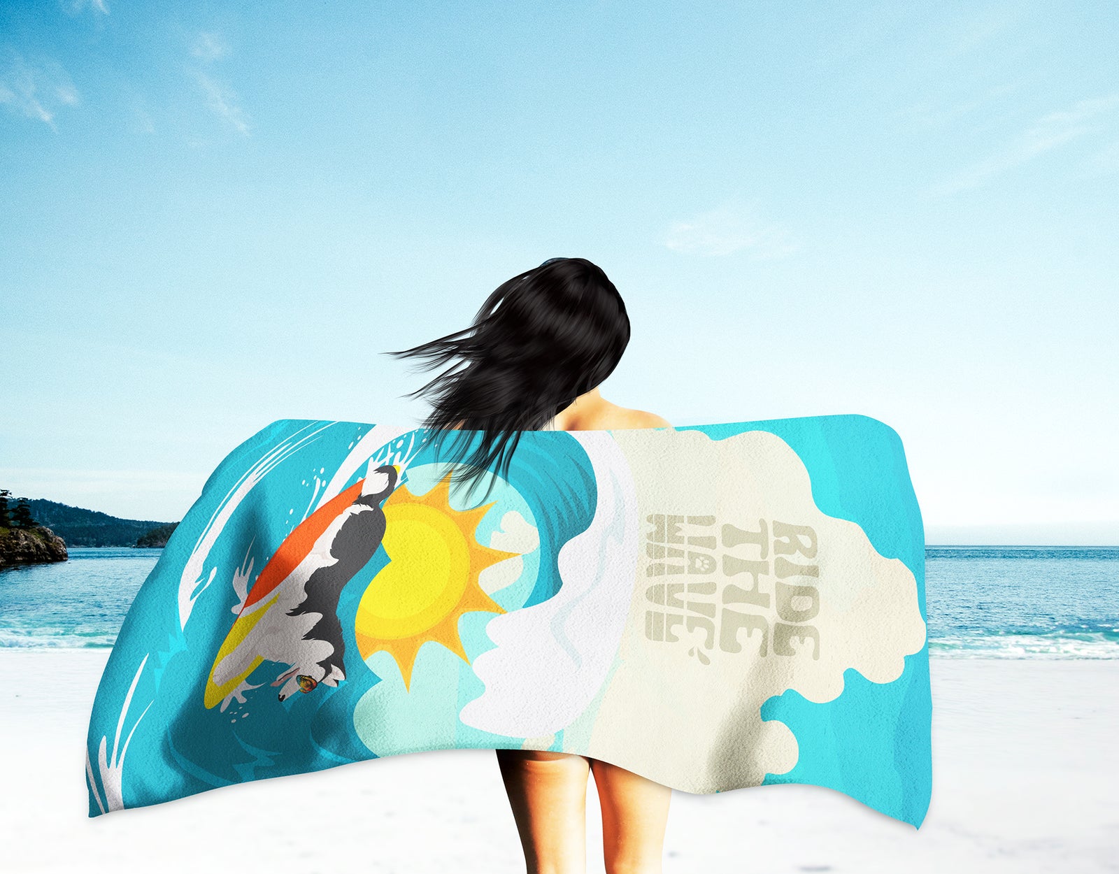 Caroline's Treasures Surfer Dog Black White Siberian Husky Beach Towel – Premium Towel Large, Colorful, and Ultra-Soft for Pool or Beach