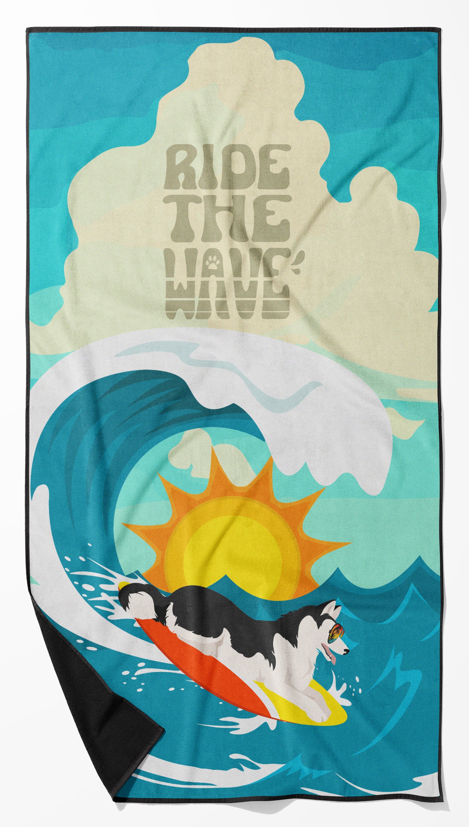 Buy this Surfer Dog Black White Siberian Husky Premium Beach Towel