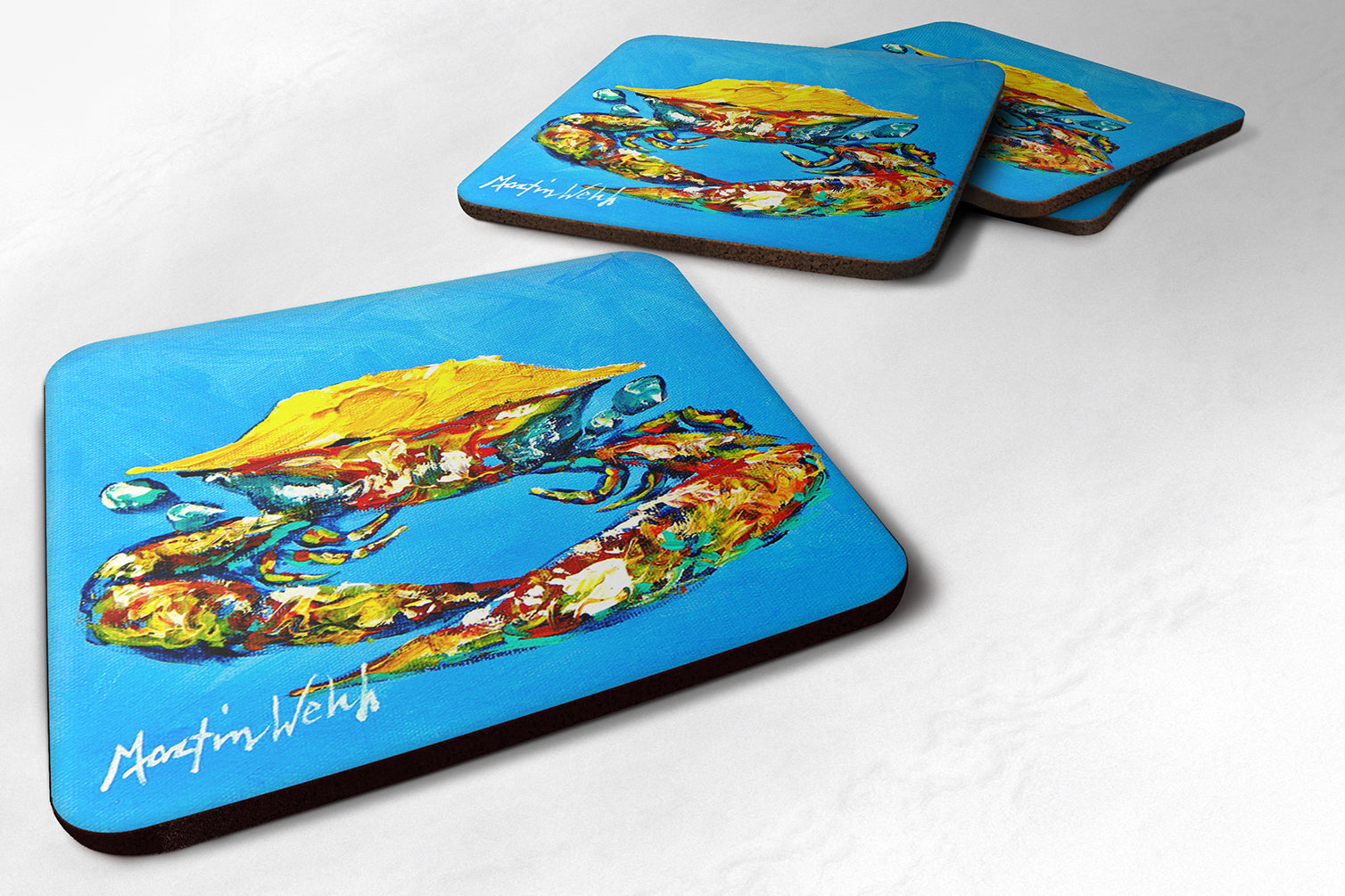 Set of 4 Crab Baby Blue Foam Coasters - the-store.com