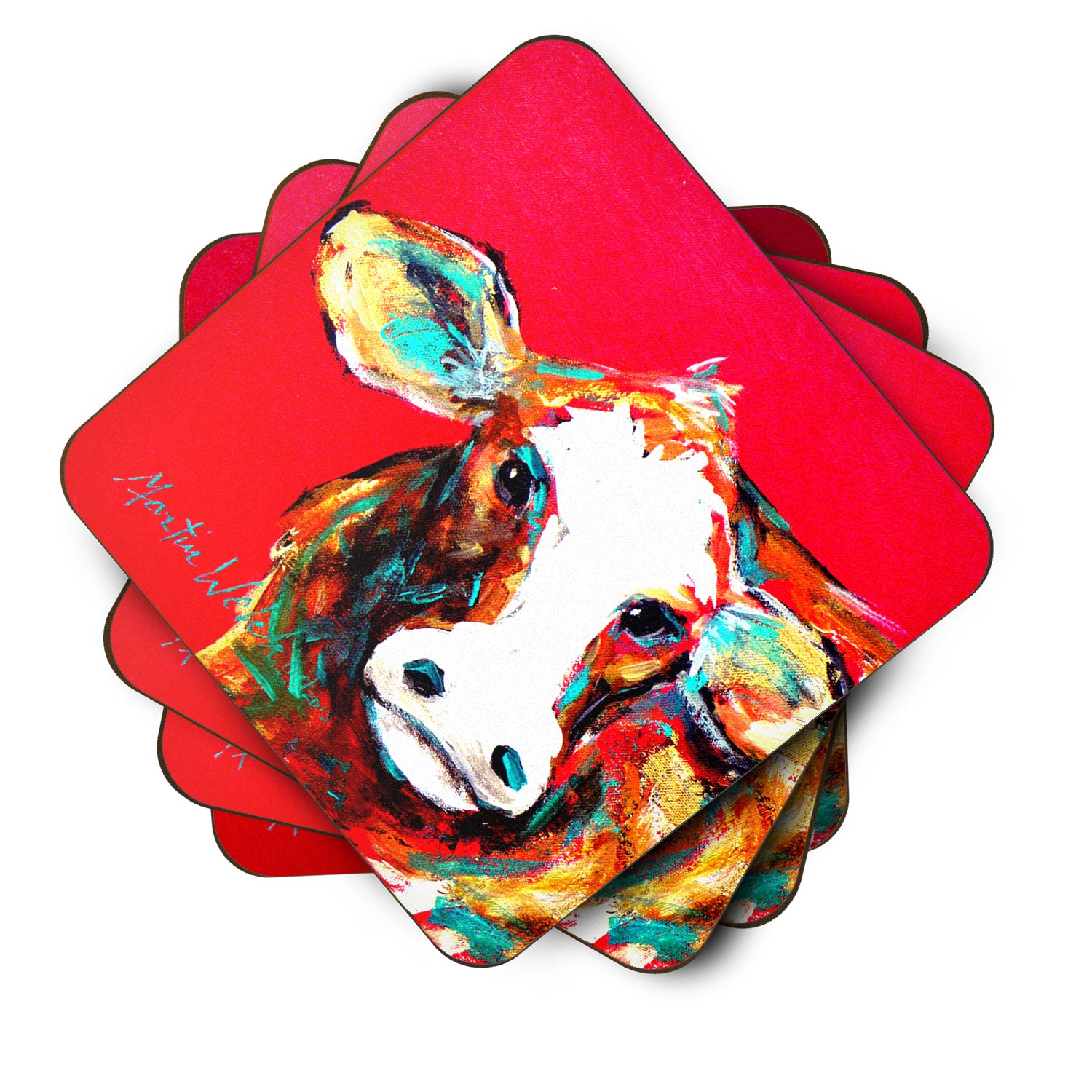Set of 4 Cow Caught Red Handed Foam Coasters - the-store.com