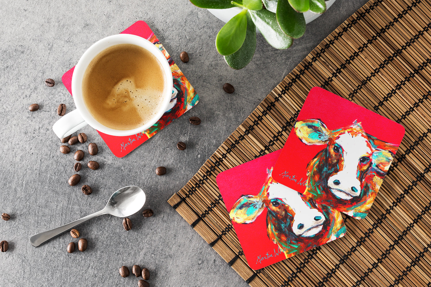 Set of 4 Cow Caught Red Handed Foam Coasters - the-store.com