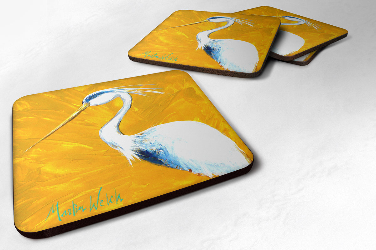 Set of 4 Bird - Blue Heron Col Mustard Foam Coasters - the-store.com